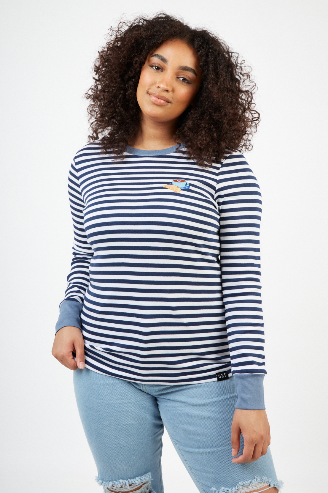 O&F Coffee and Croissant Long Sleeve Breton Tee