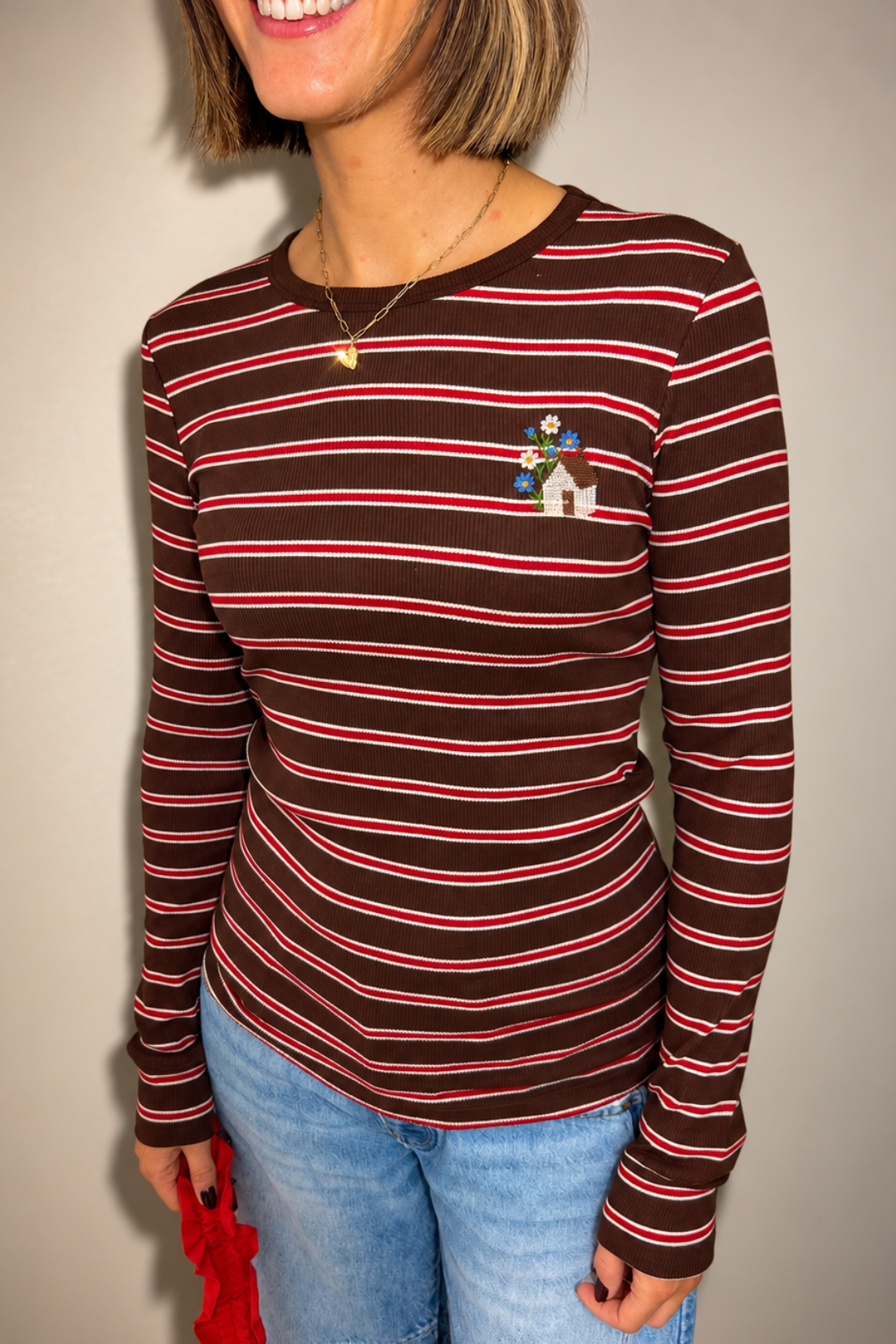 O&F Cottage Cross Stitch Rib Stripe Tee