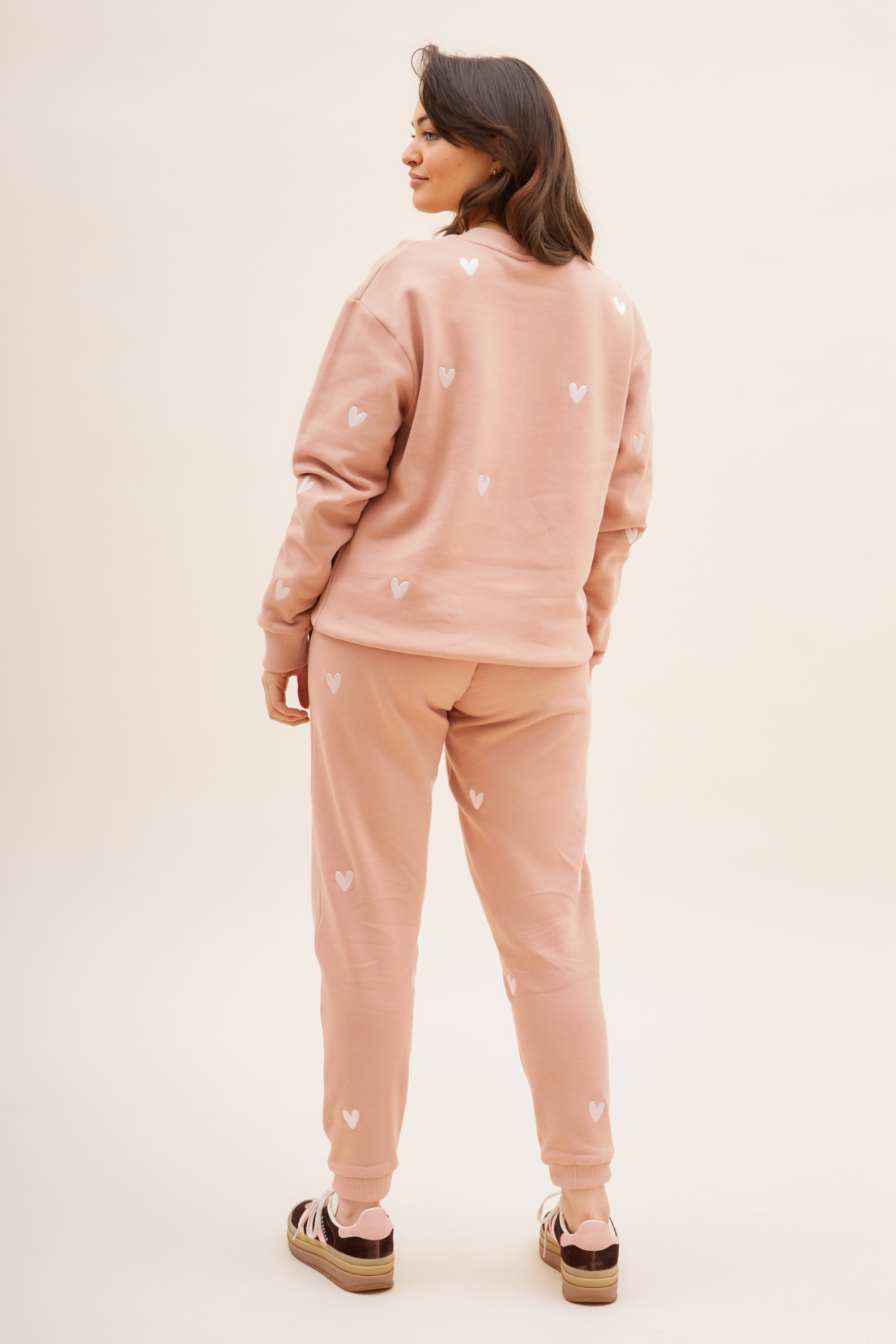 O&F Heart Embroidered Joggers -  Dusty Pink