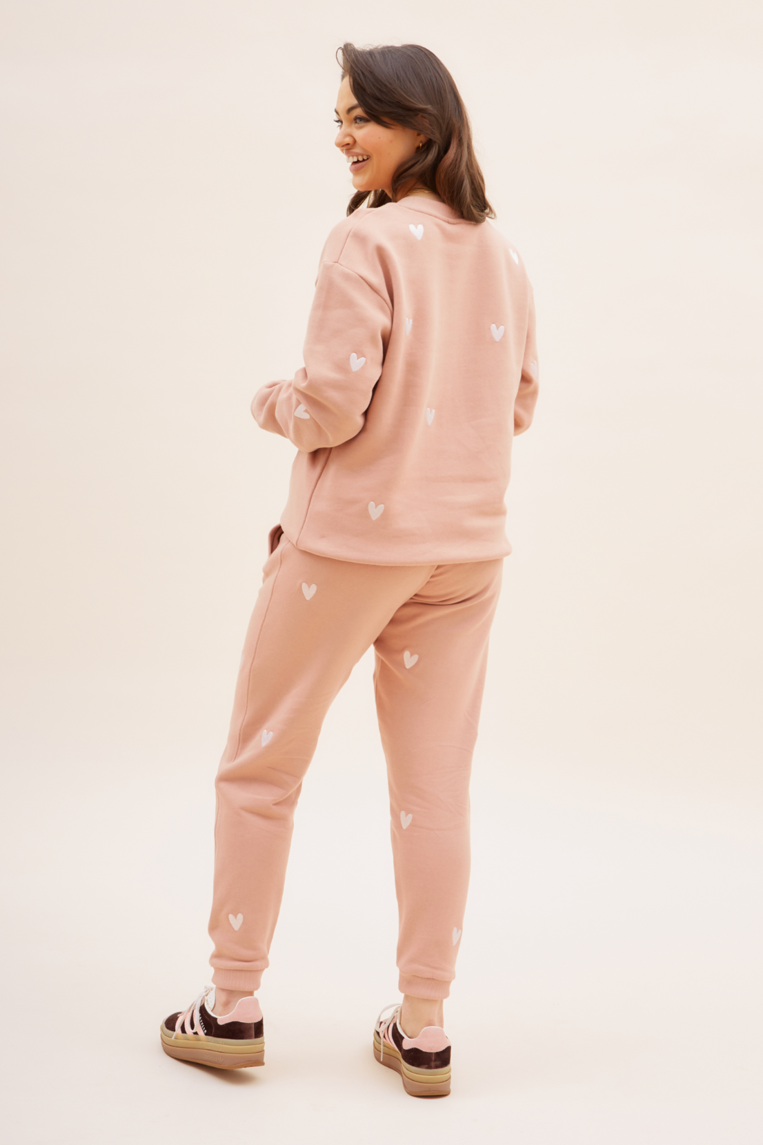 O&F Heart Embroidered Joggers -  Dusty Pink