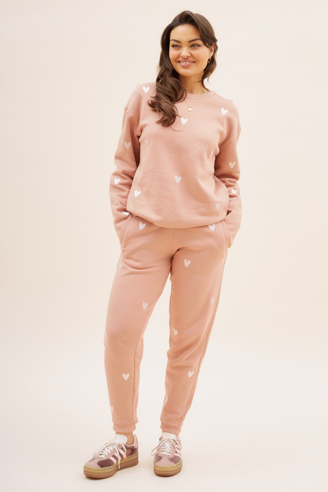 O&F Heart Embroidered Joggers -  Dusty Pink