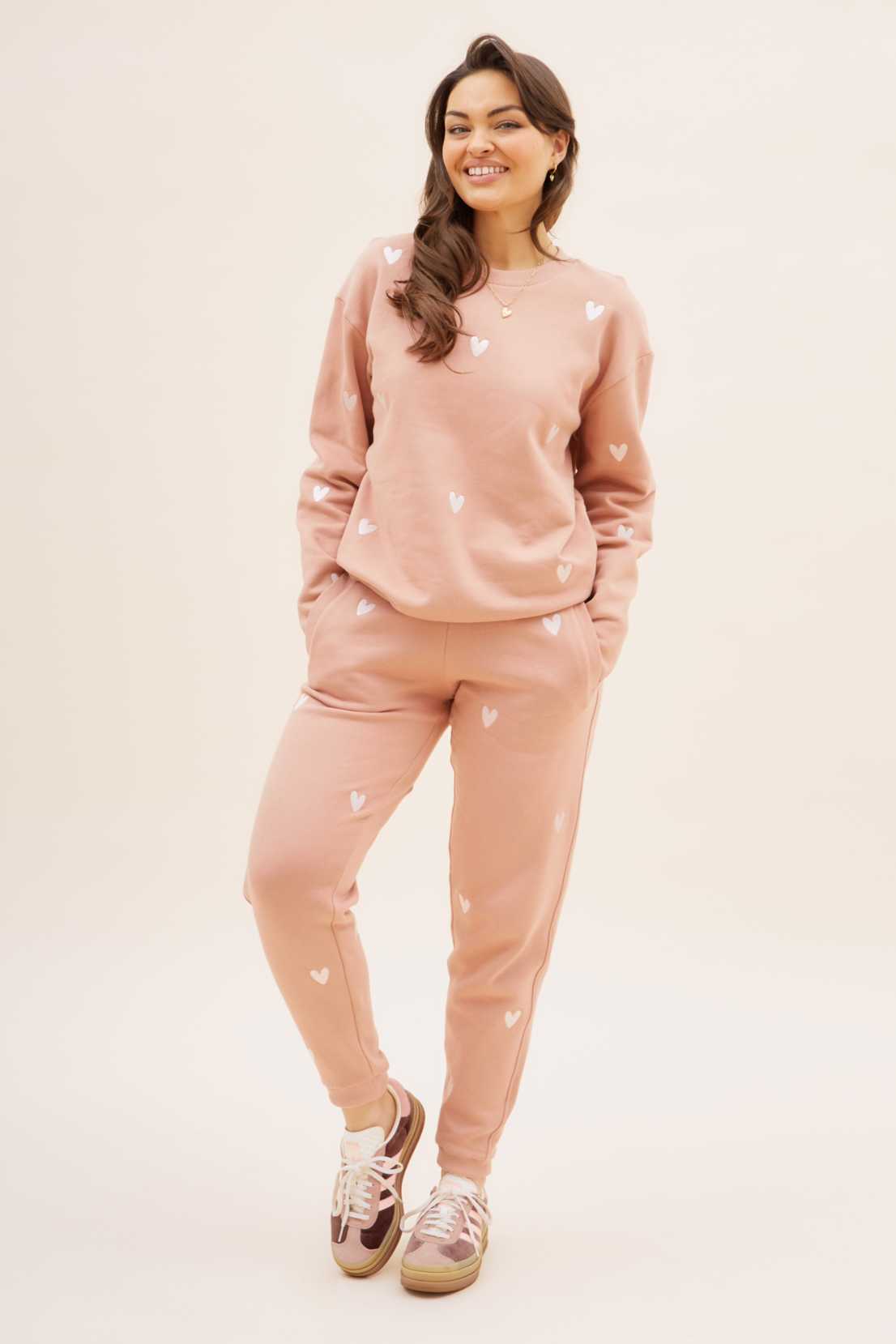 O&F Heart Embroidered Joggers -  Dusty Pink