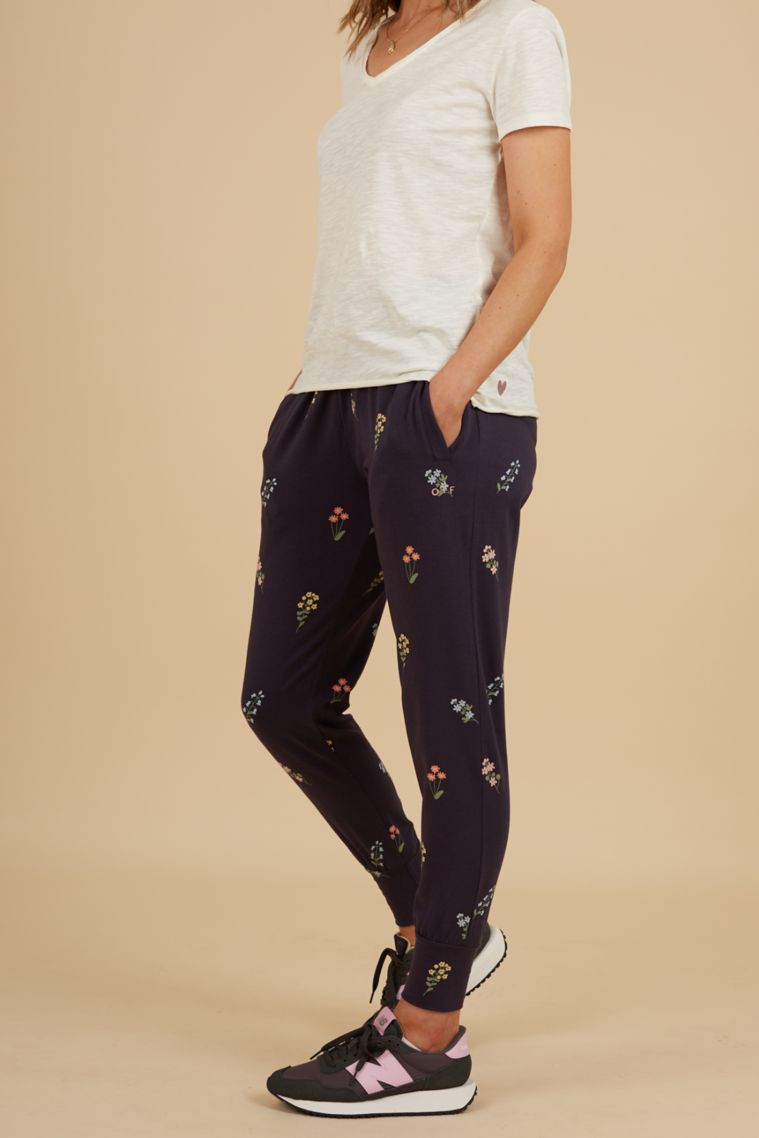 O&F Floral Print Stretch Joggers - Navy