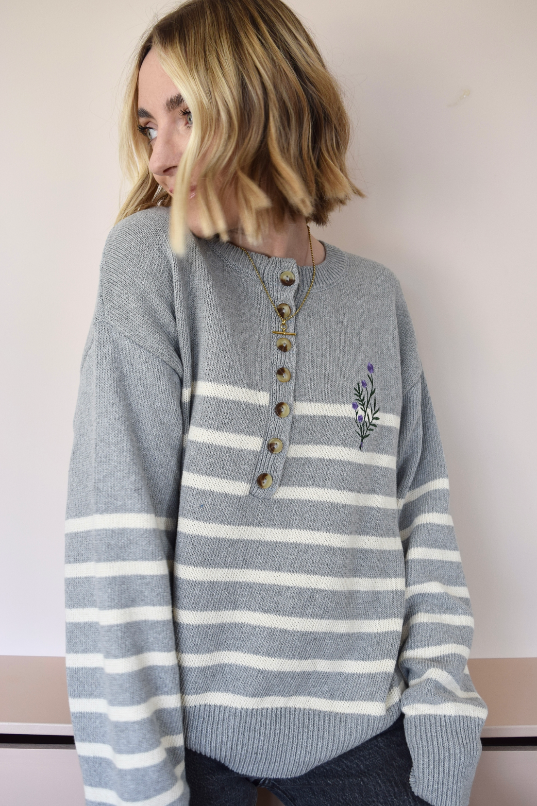 O&F Knitted Henley - Grey