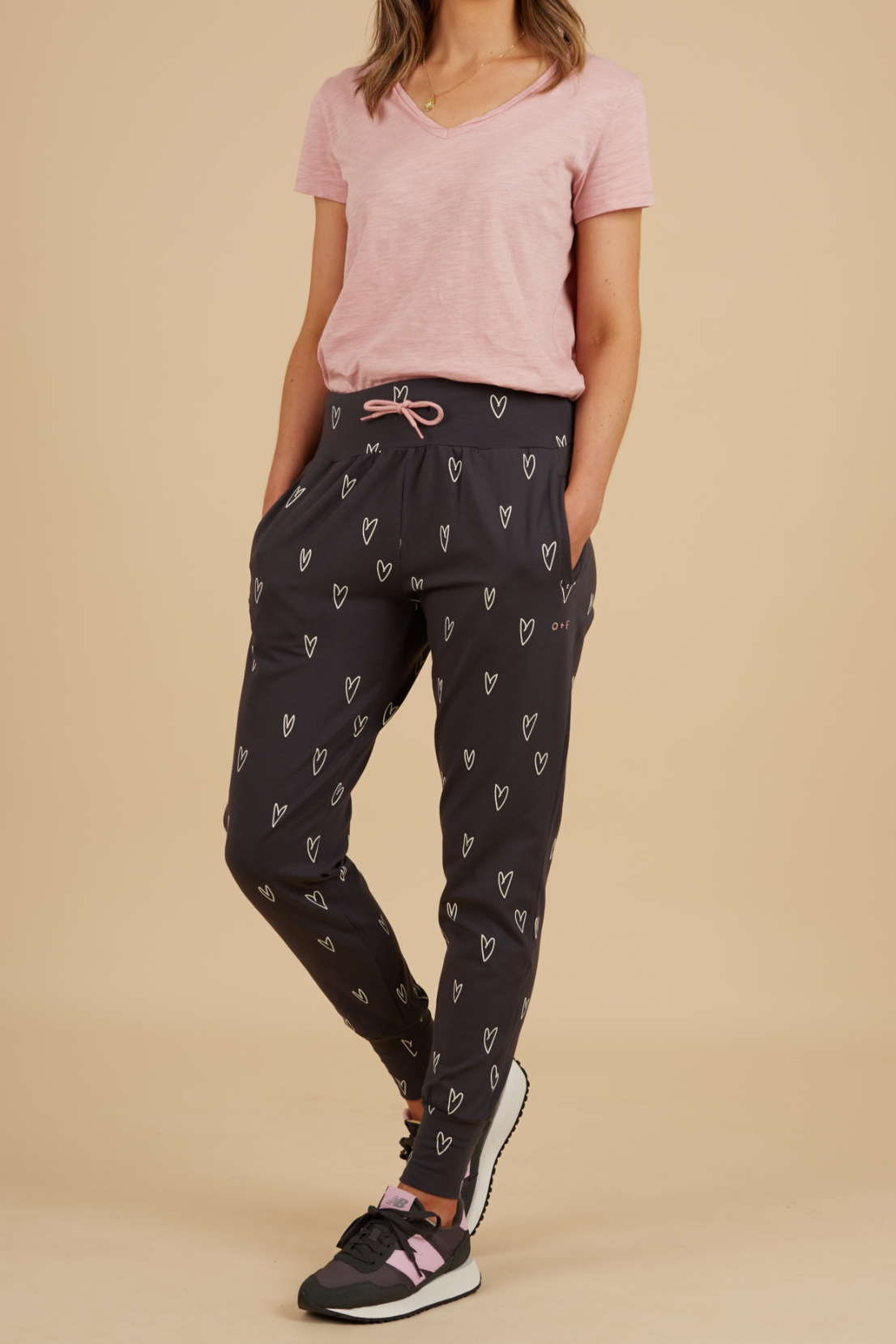 O&F Heart Print Stretch Joggers - Charcoal Grey