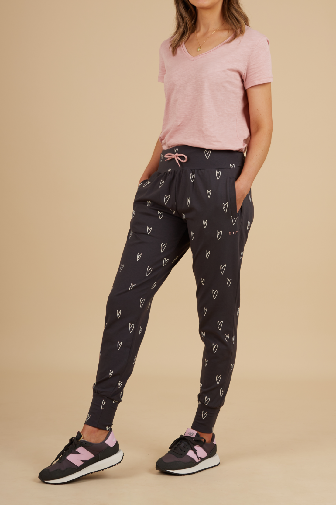 O&F Heart Print Stretch Joggers - Charcoal Grey