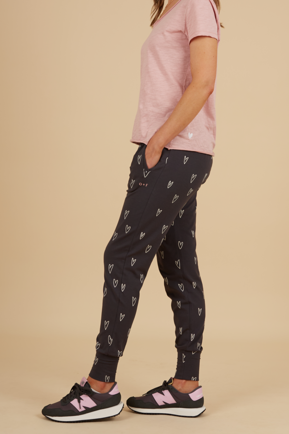 O&F Heart Print Stretch Joggers - Charcoal Grey