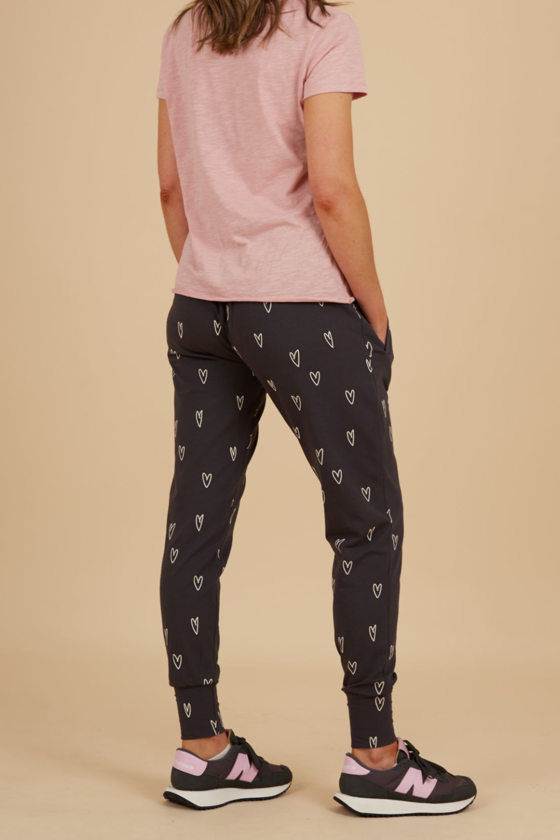 O&F Heart Print Stretch Joggers - Charcoal Grey