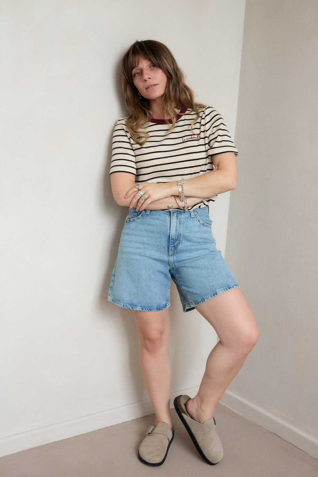 O&F Le Weekend Embroidered Short Sleeve Breton Tee