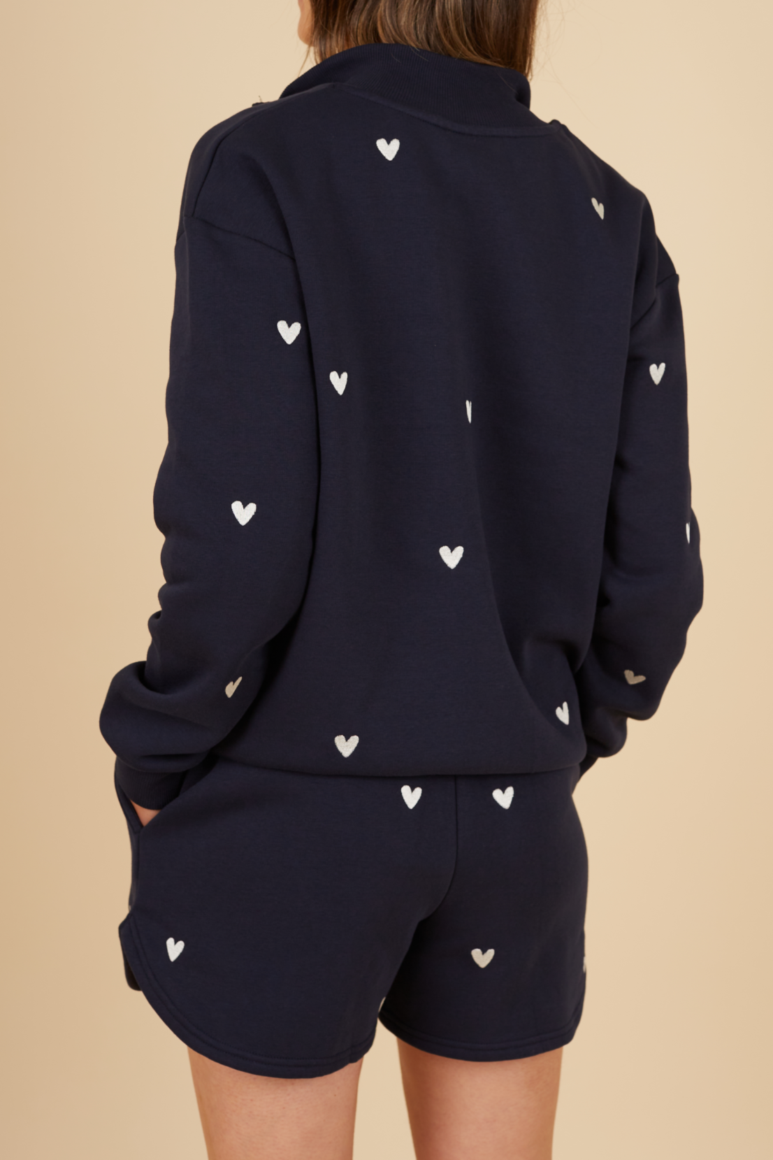 O&F Heart Embroidered Shorts - Navy