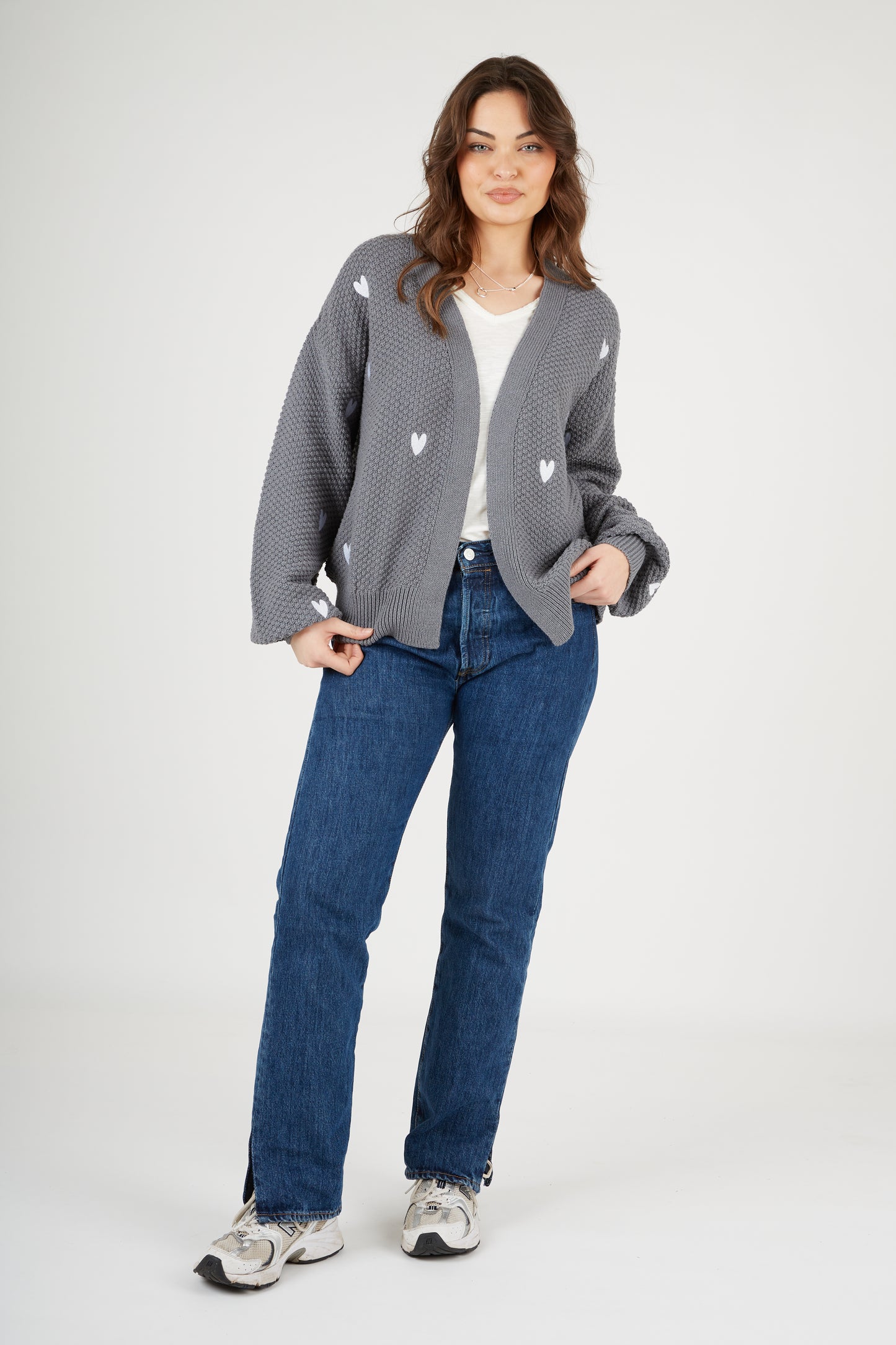 O&F Heart Embroidered Cardigan - Grey