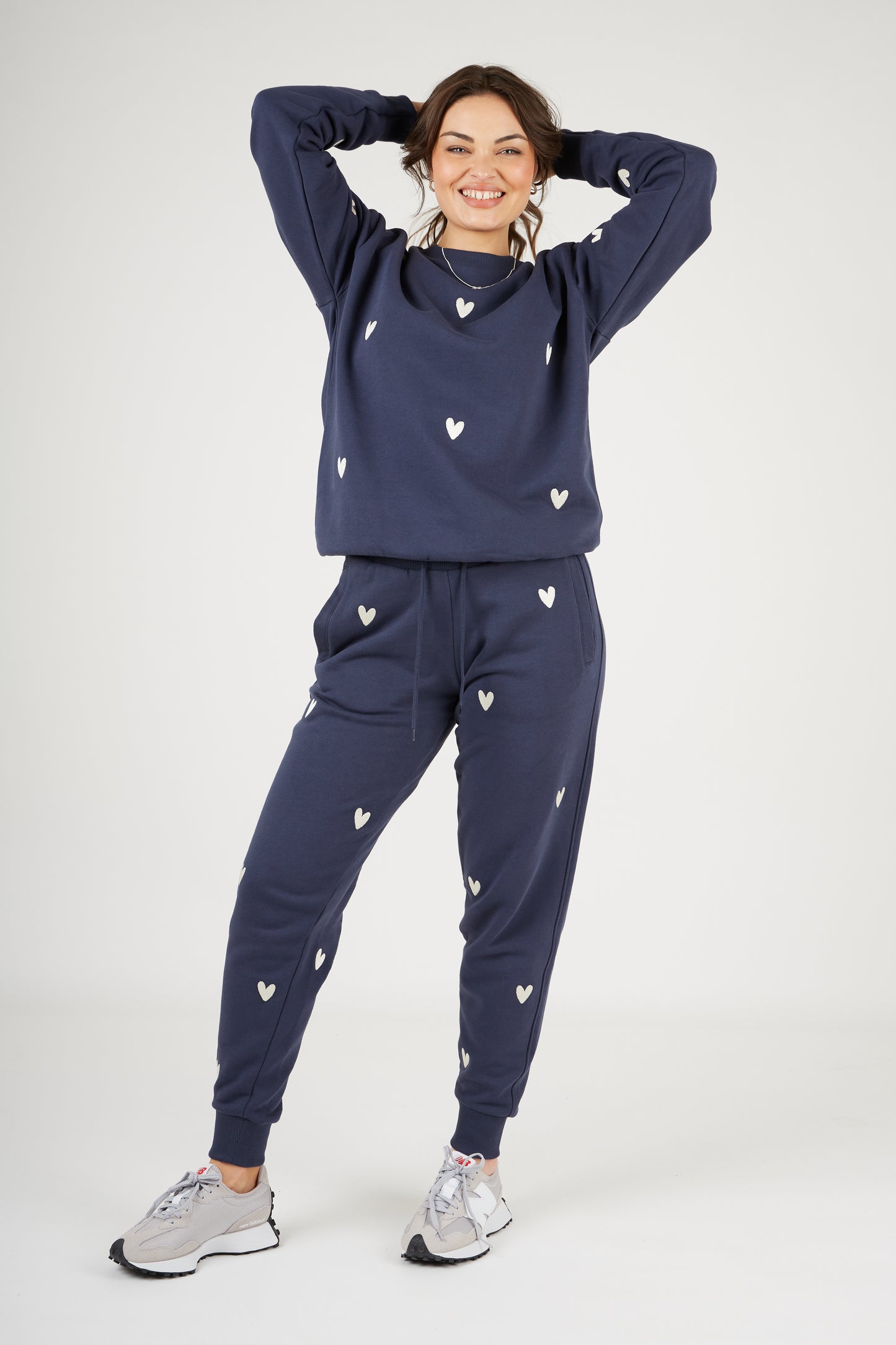 O&F Heart Embroidered Joggers - Navy