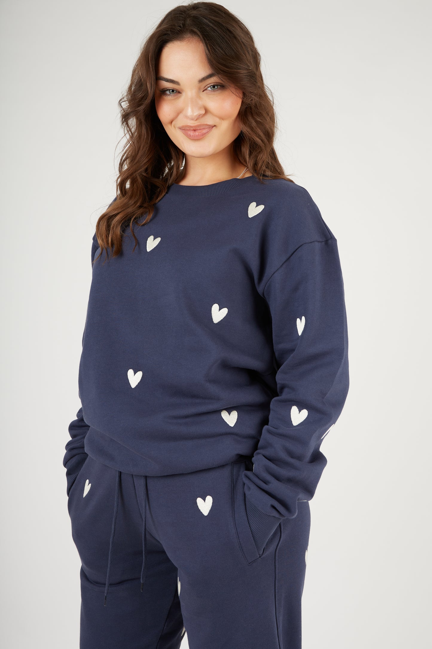 O&F Heart Embroidered Sweatshirt - Navy