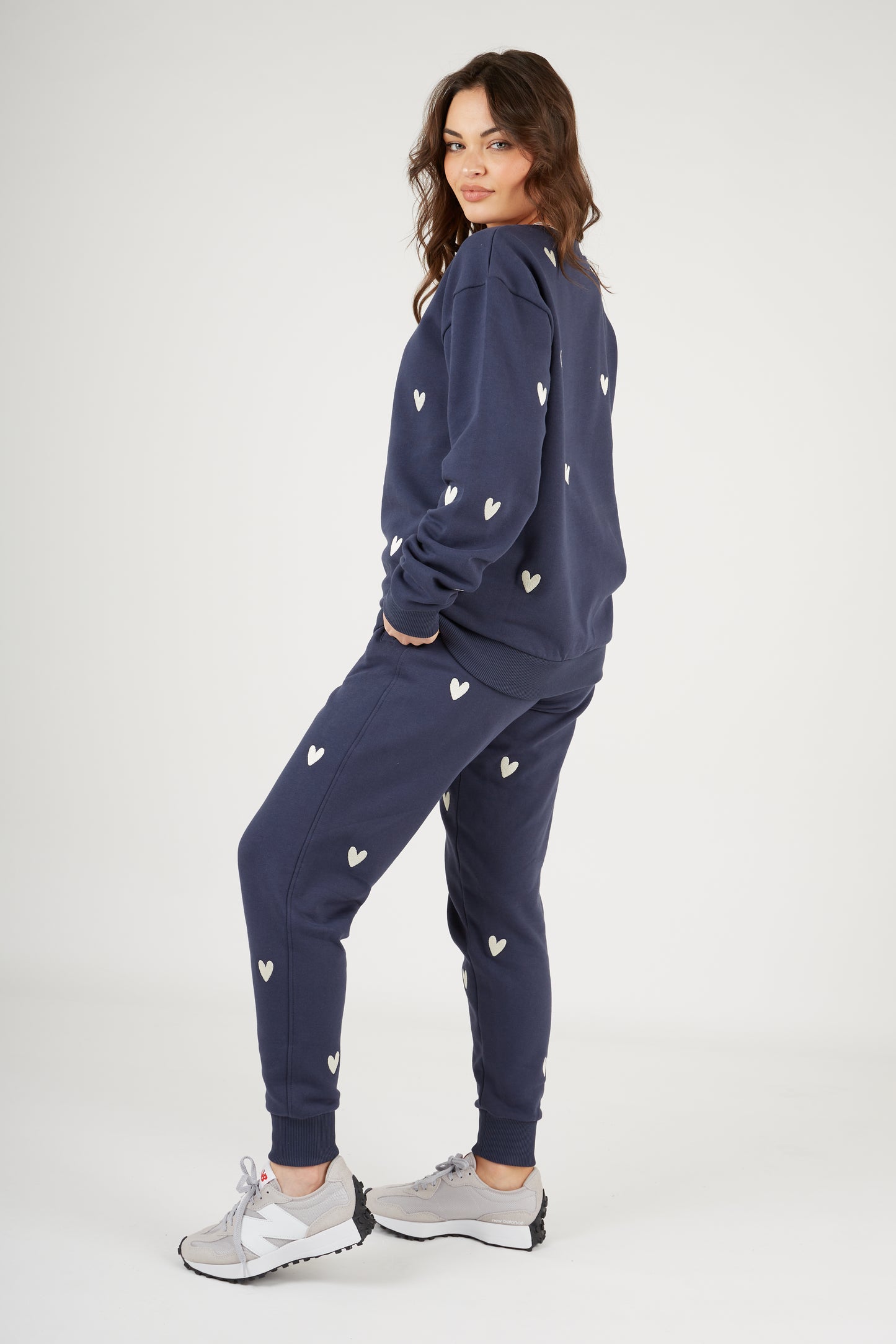 O&F Heart Embroidered Joggers - Navy