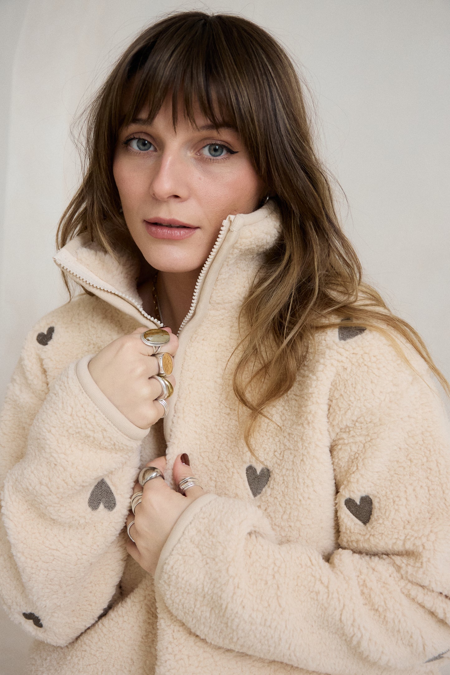 O&F Oat Heart Embroidered Borg Fleece