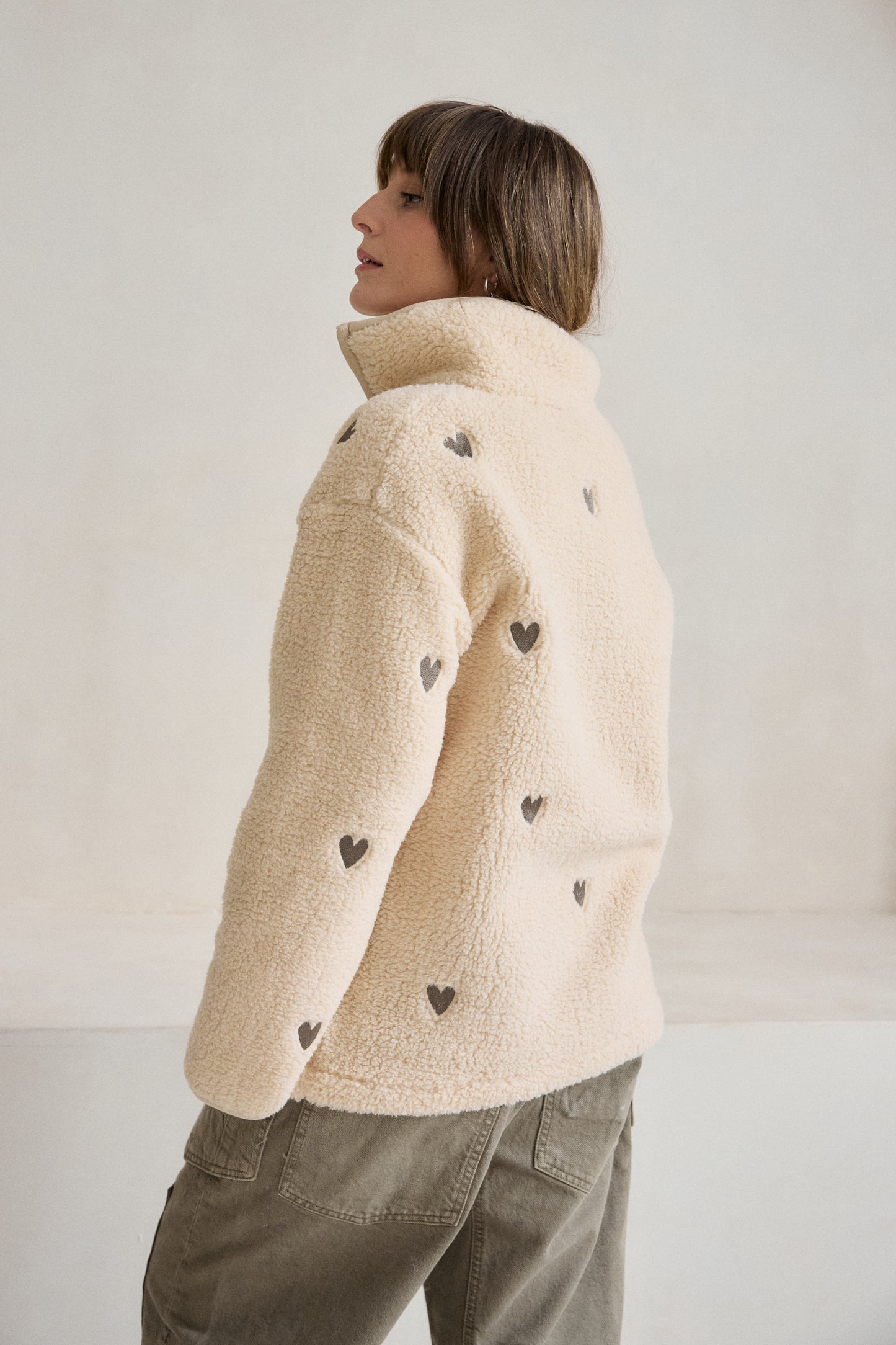 O&F Oat Heart Embroidered Borg Fleece