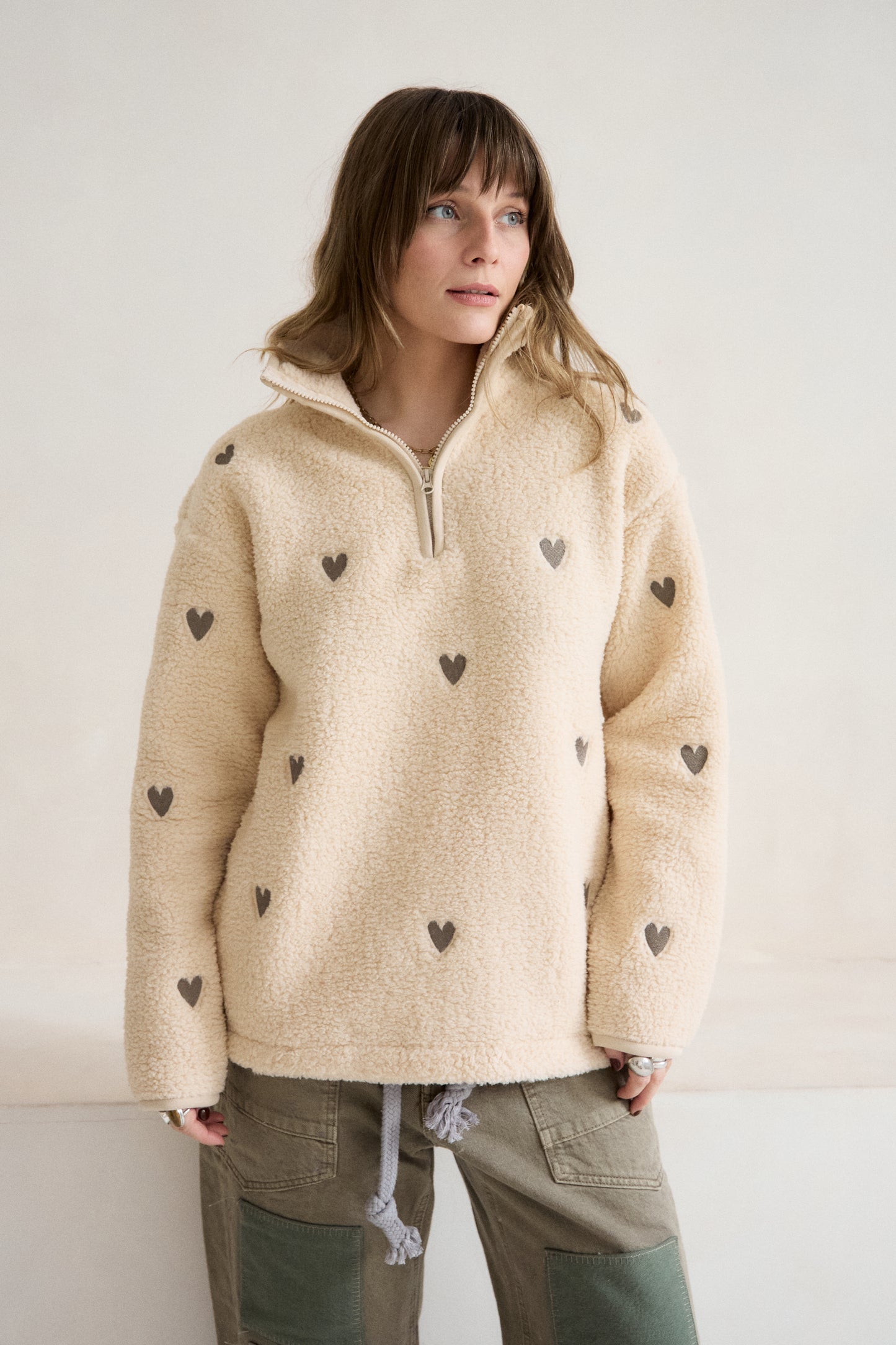 O&F Oat Heart Embroidered Borg Fleece