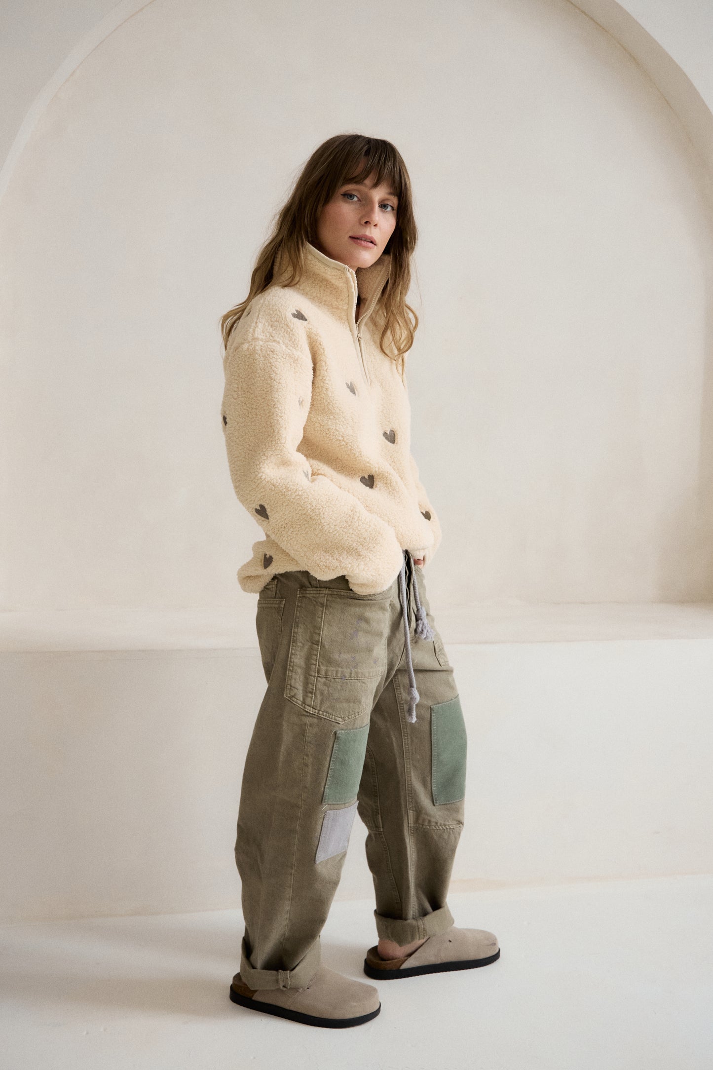 O&F Oat Heart Embroidered Borg Fleece