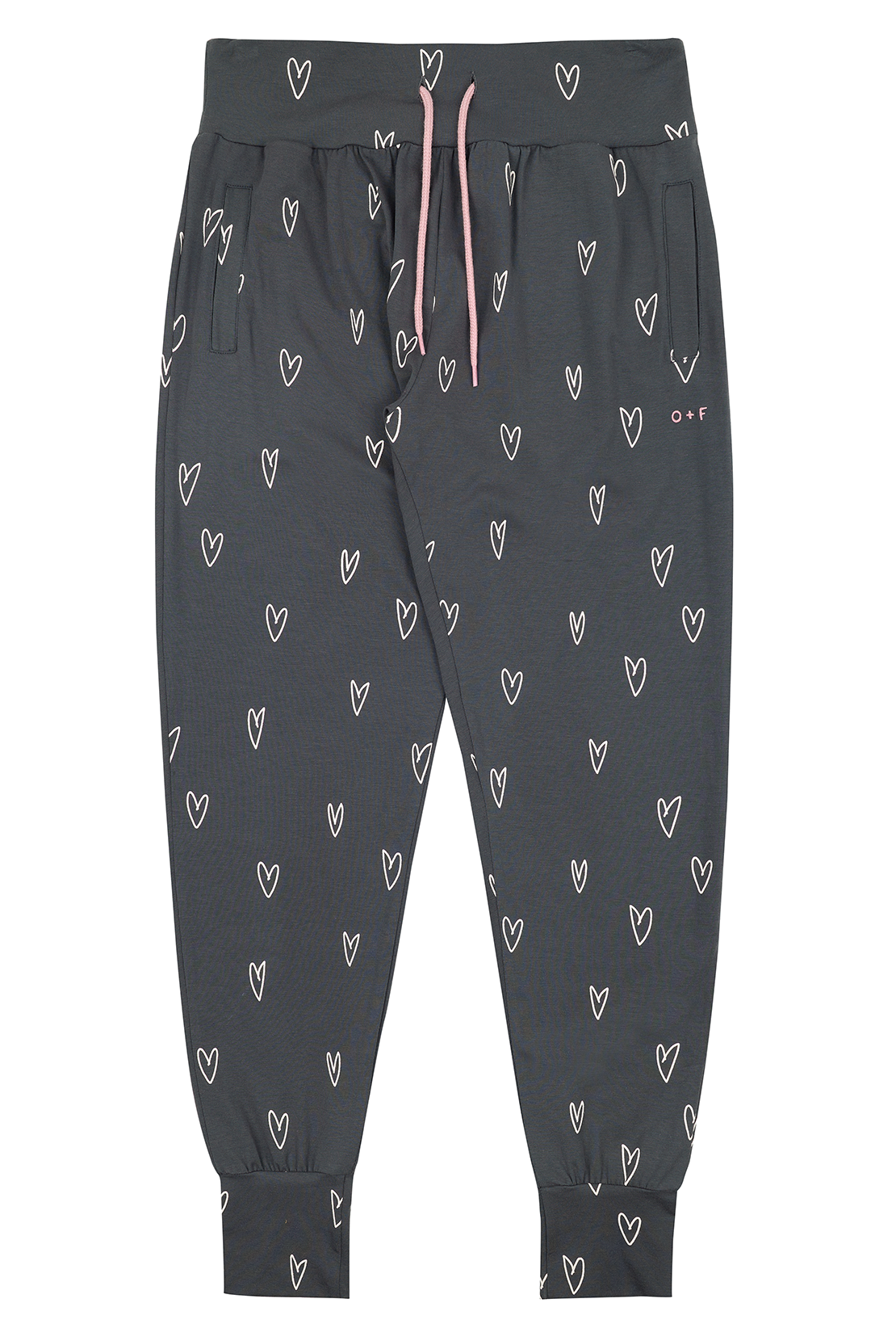 O&F Heart Print Stretch Joggers - Charcoal Grey