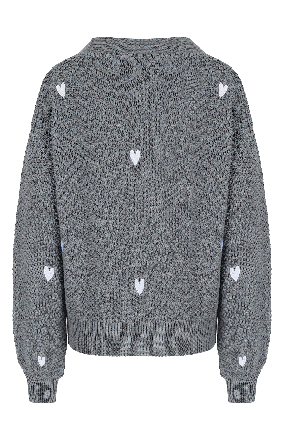 O&F Heart Embroidered Cardigan - Grey