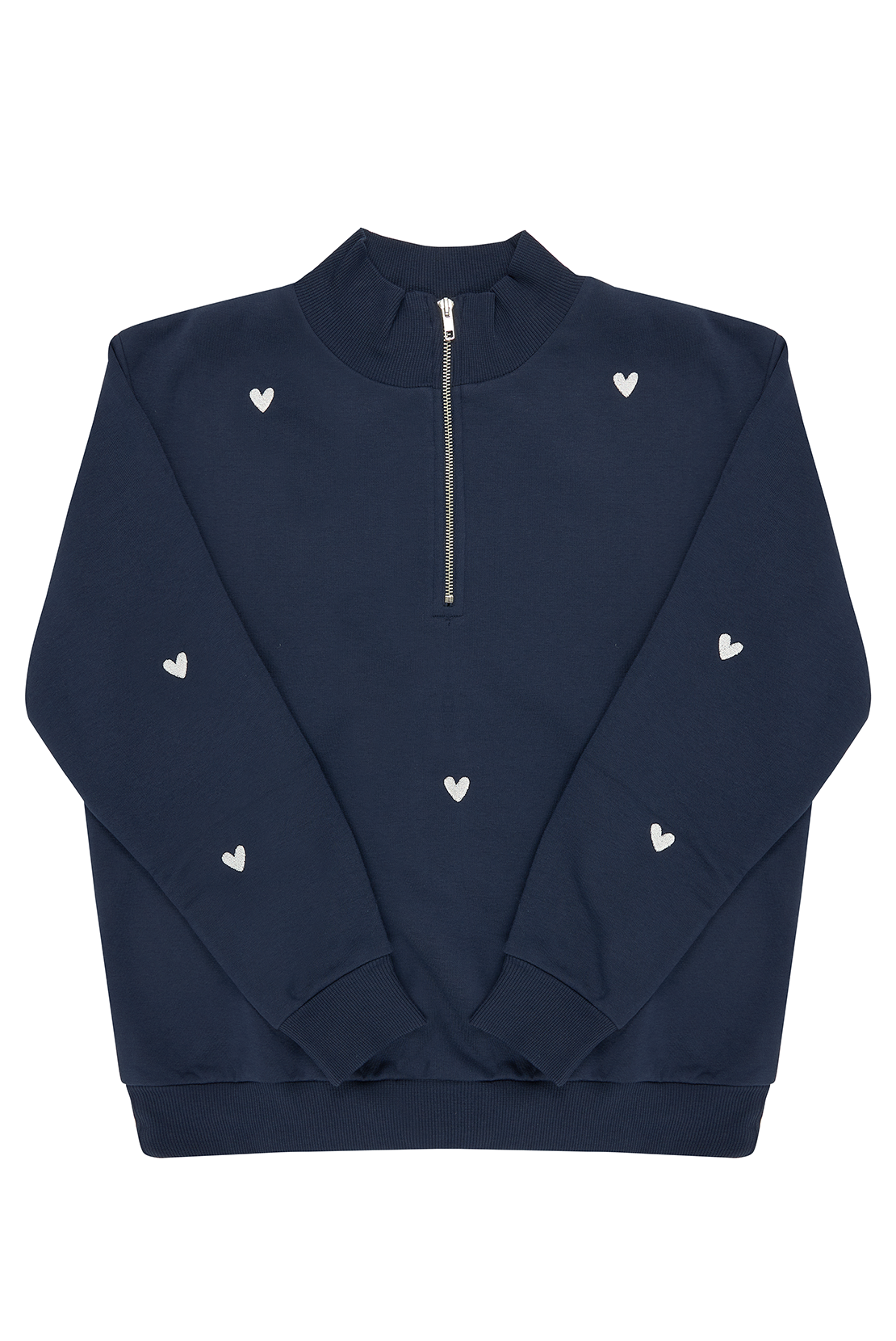 O&F Navy Heart Embroidered Quarter Zip Sweatshirt