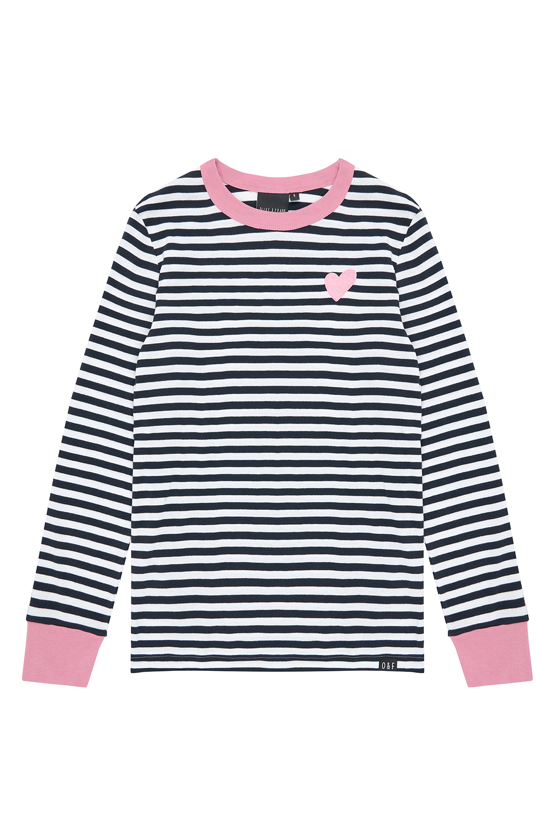 O&F Heart Embroidered Breton - Navy/Dusty Pink