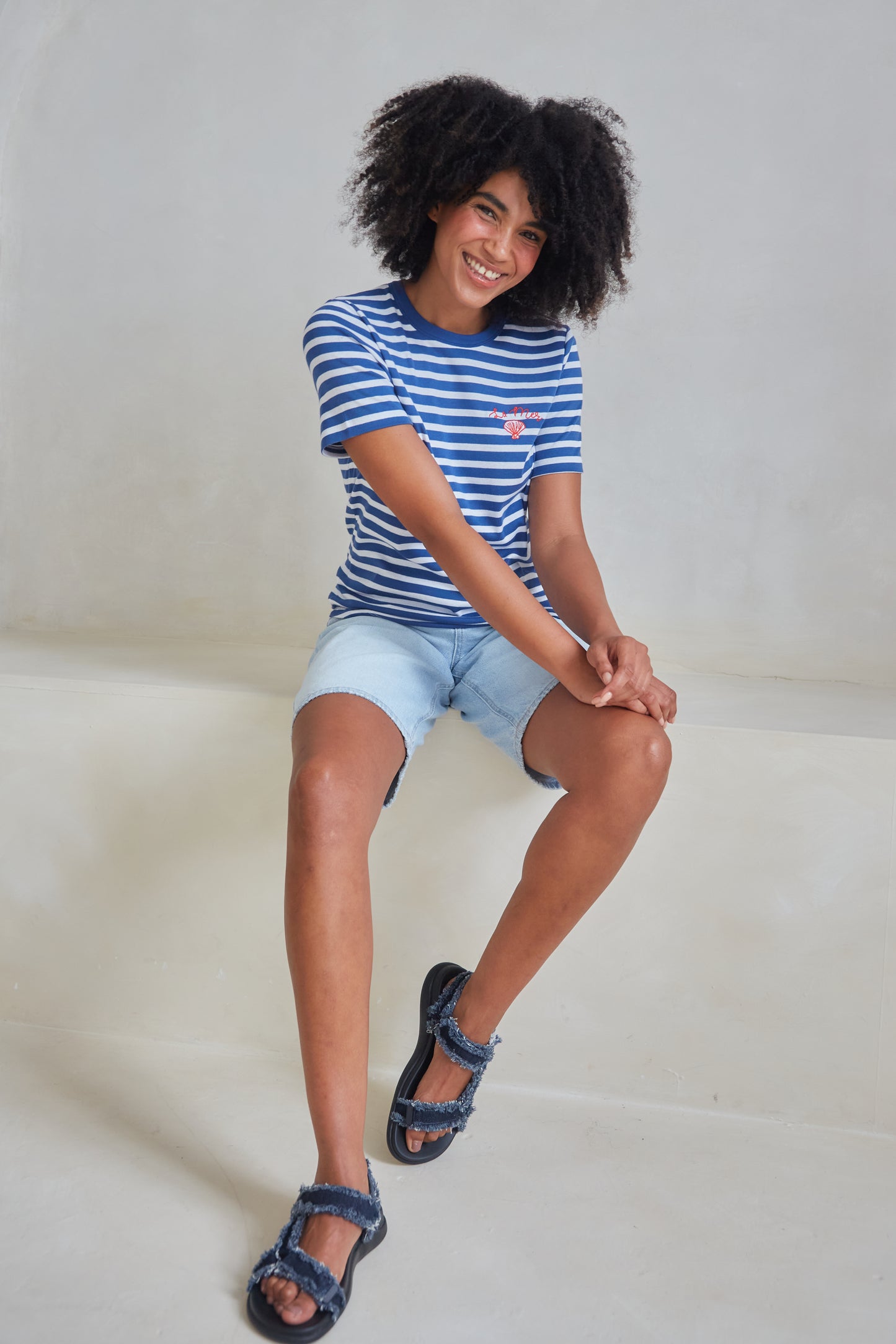 O&F La Mer Embroidered Short Sleeve Breton Tee