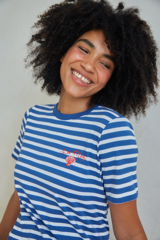 O&F La Mer Embroidered Short Sleeve Breton Tee