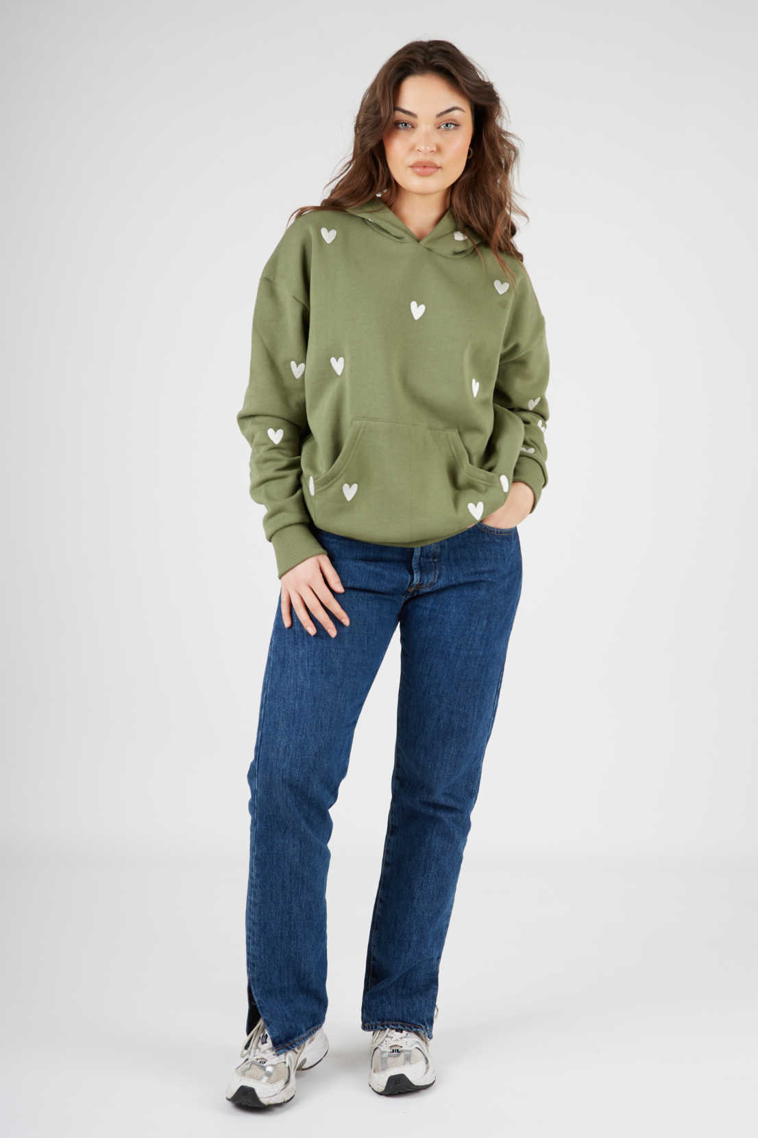 O&F Heart Embroidered Hoodie - Olive