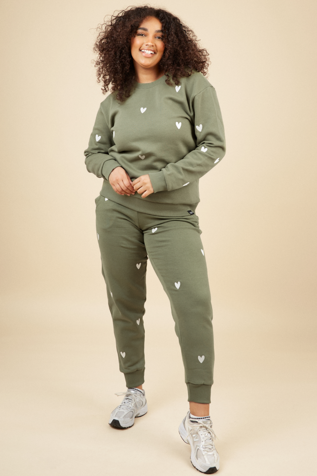 O&F Heart Embroidered Joggers - Olive