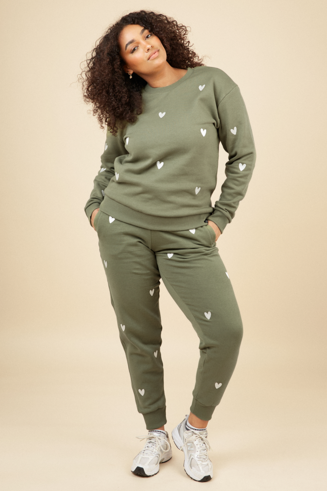 O&F Heart Embroidered Joggers - Olive
