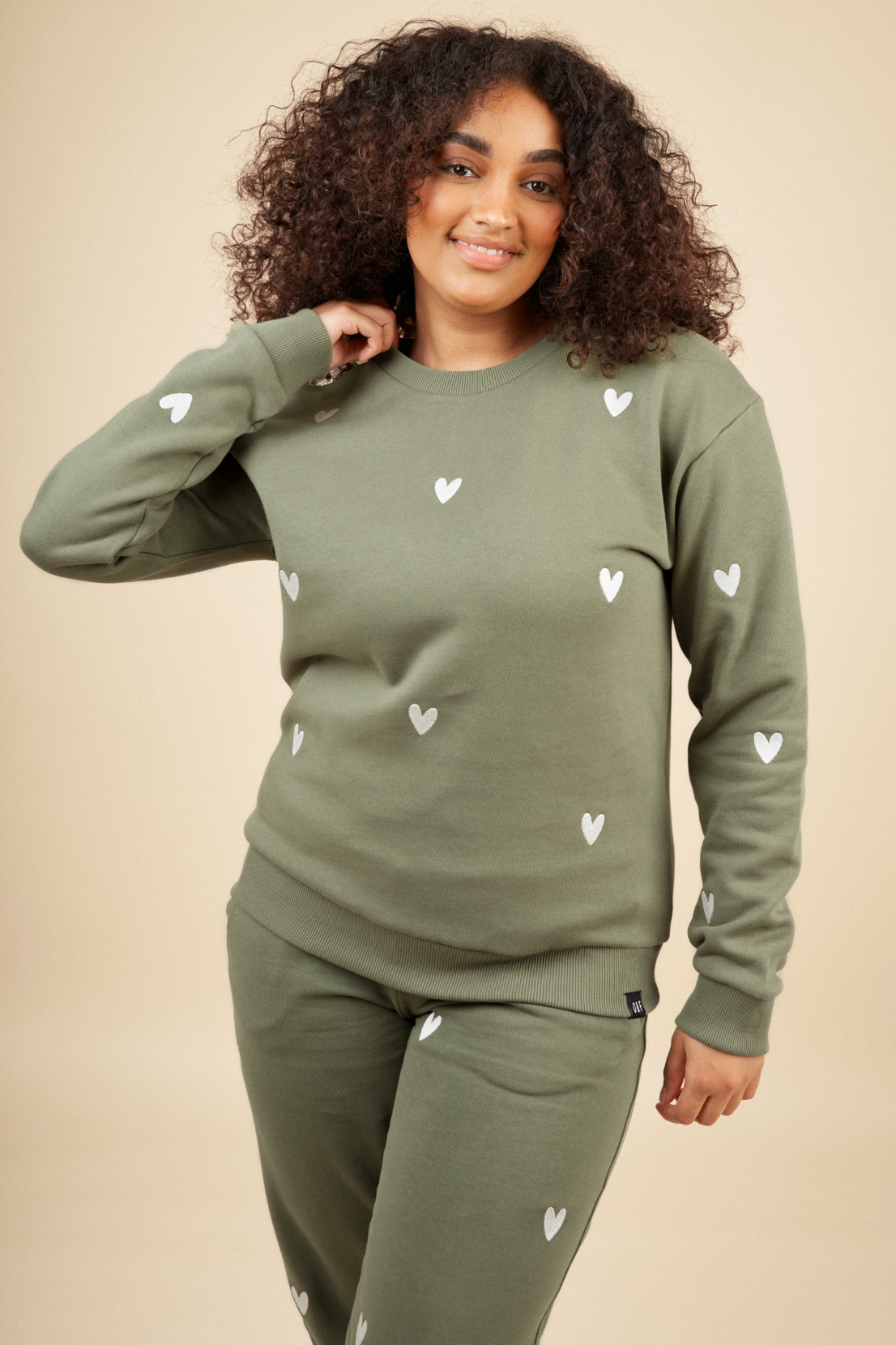 O&F Heart Embroidered Sweatshirt - Olive