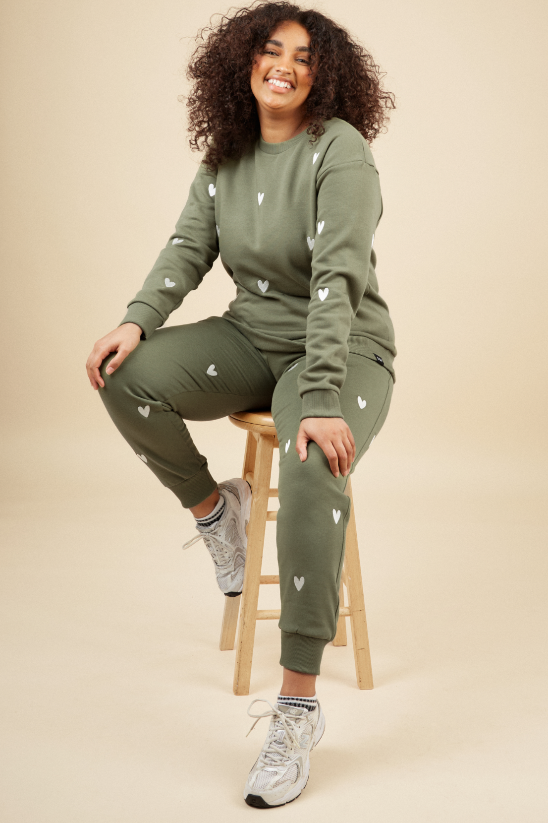 O&F Heart Embroidered Sweatshirt - Olive