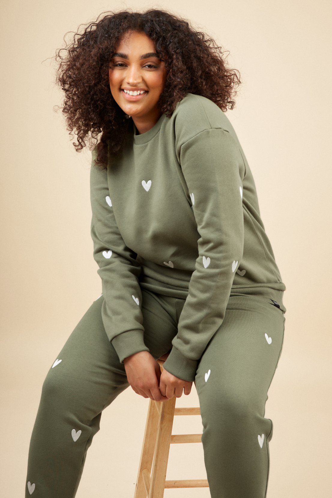 O&F Heart Embroidered Sweatshirt - Olive