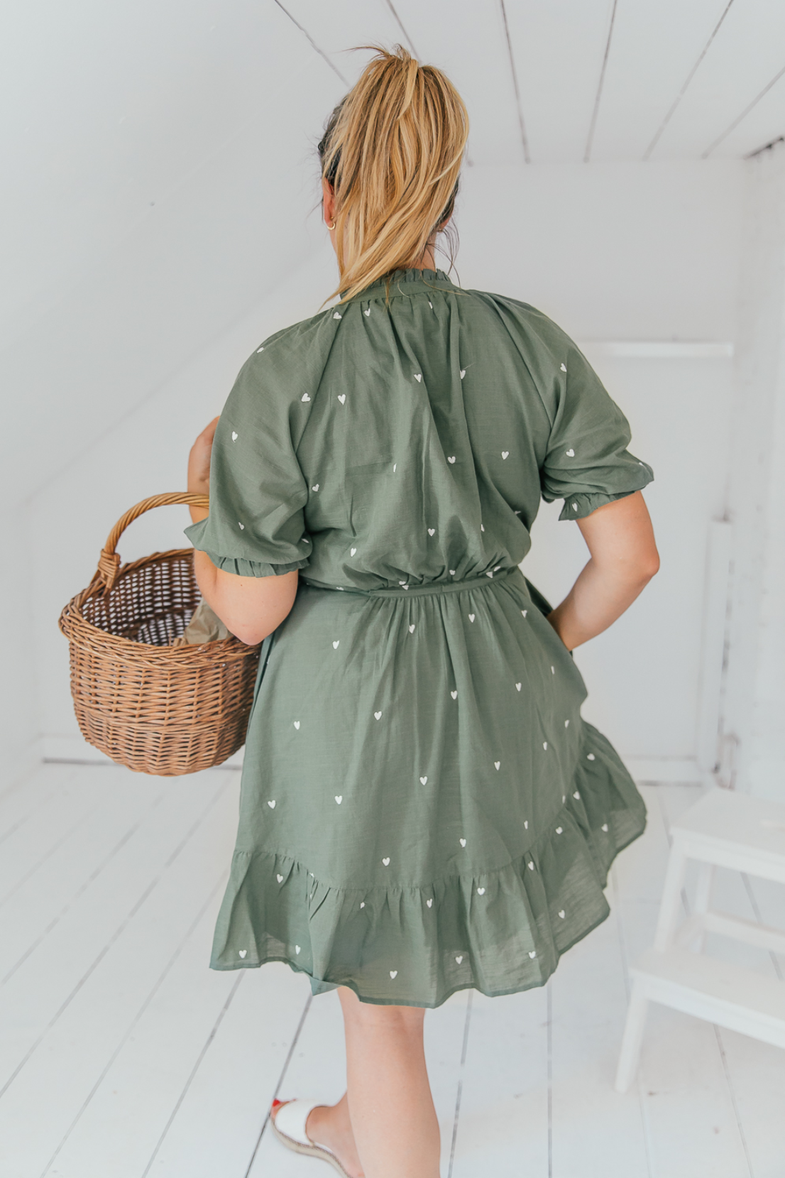 Pamela - Khaki Heart Embroidered Dress