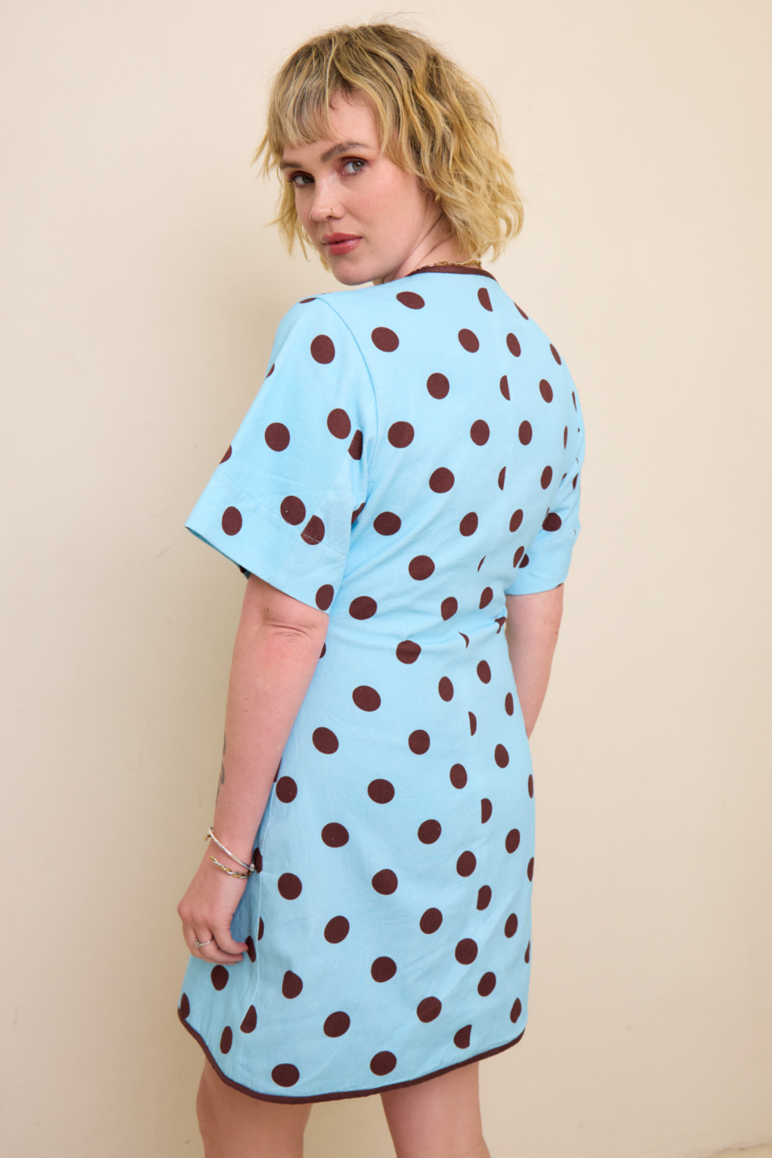 O&F Polka Dot Wrap Dress with Ties