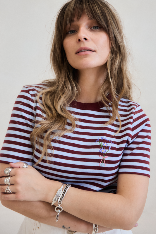 O&F Cool To Be Kind Embroidered Short Sleeve Breton Tee