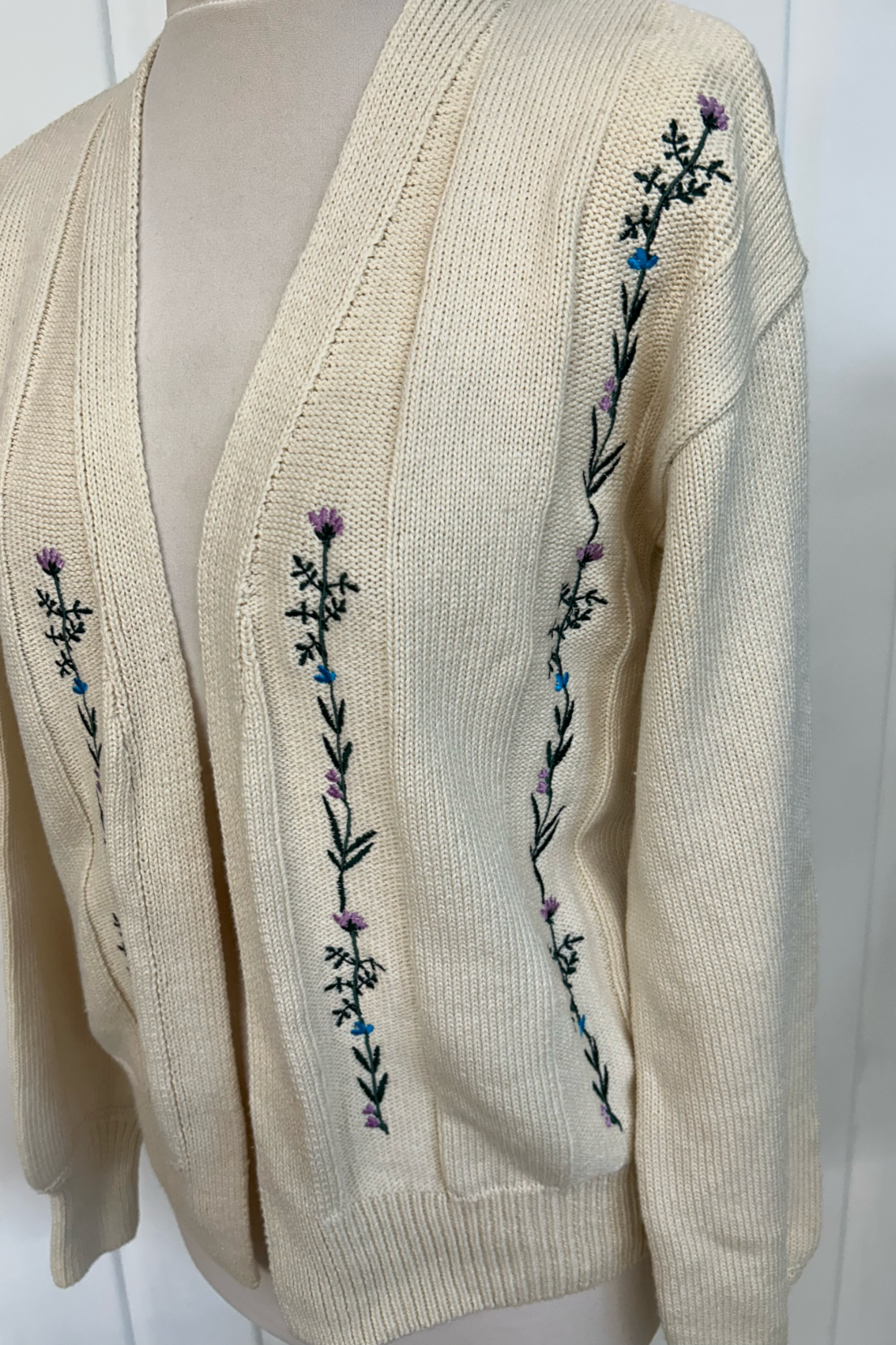 Sample: Floral Embroidered Cardigan - Blue and Lilac- Small