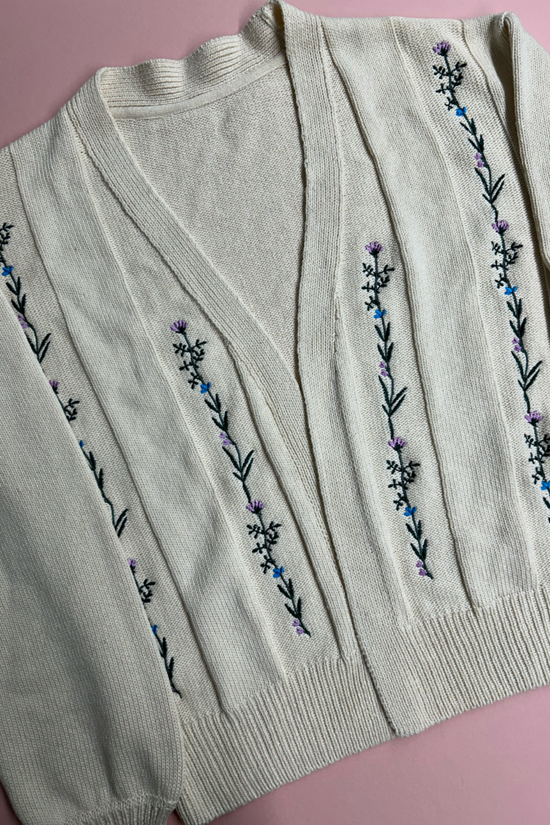 Sample: Floral Embroidered Cardigan - Blue and Lilac- Small