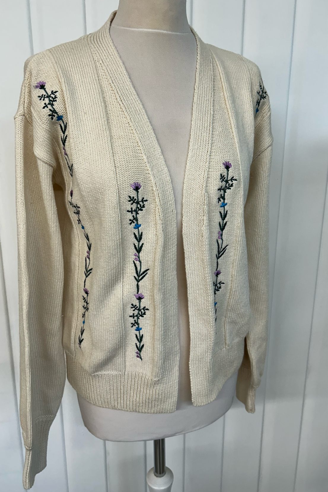 Sample: Floral Embroidered Cardigan - Blue and Lilac- Small