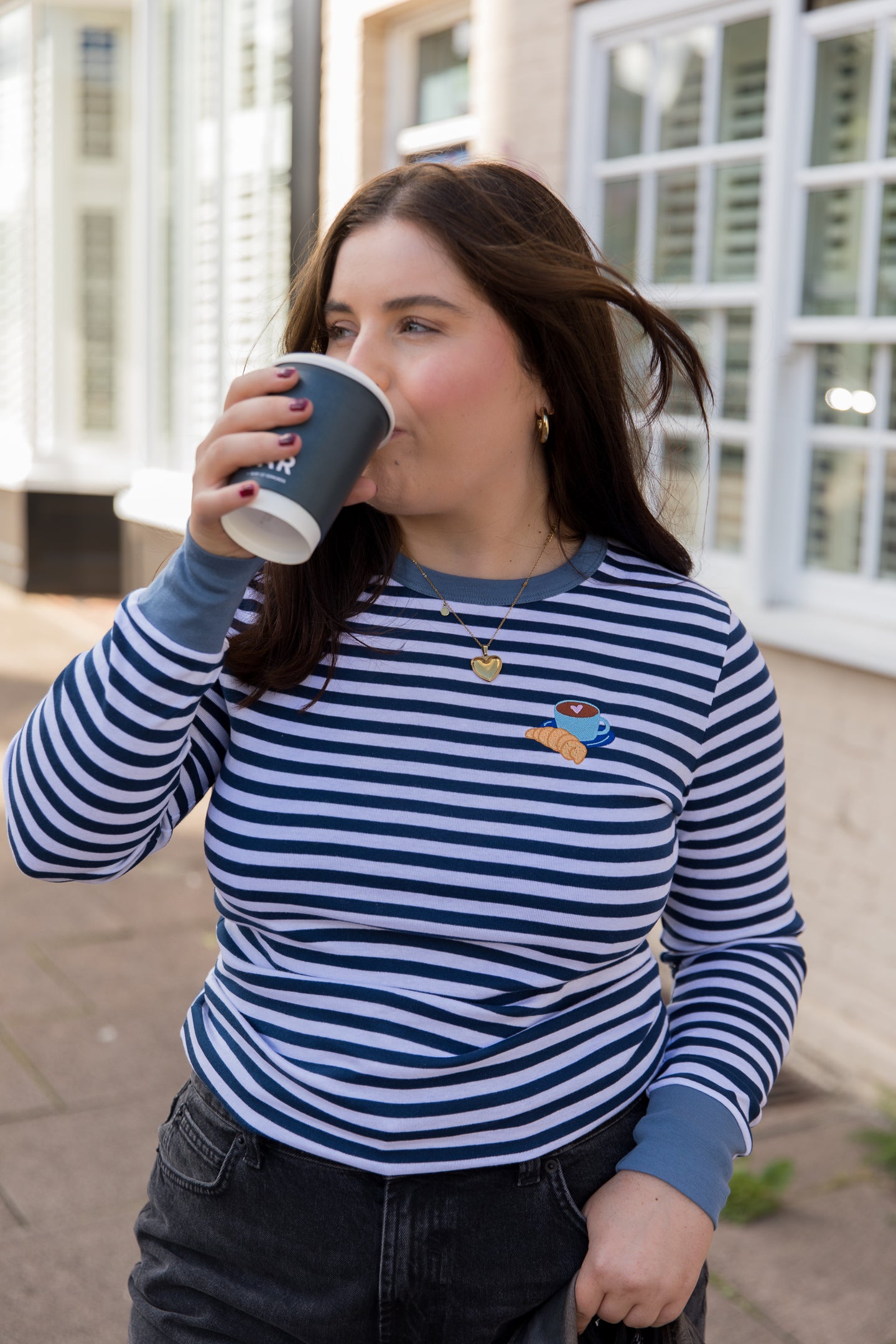 O&F Coffee and Croissant Long Sleeve Breton Tee