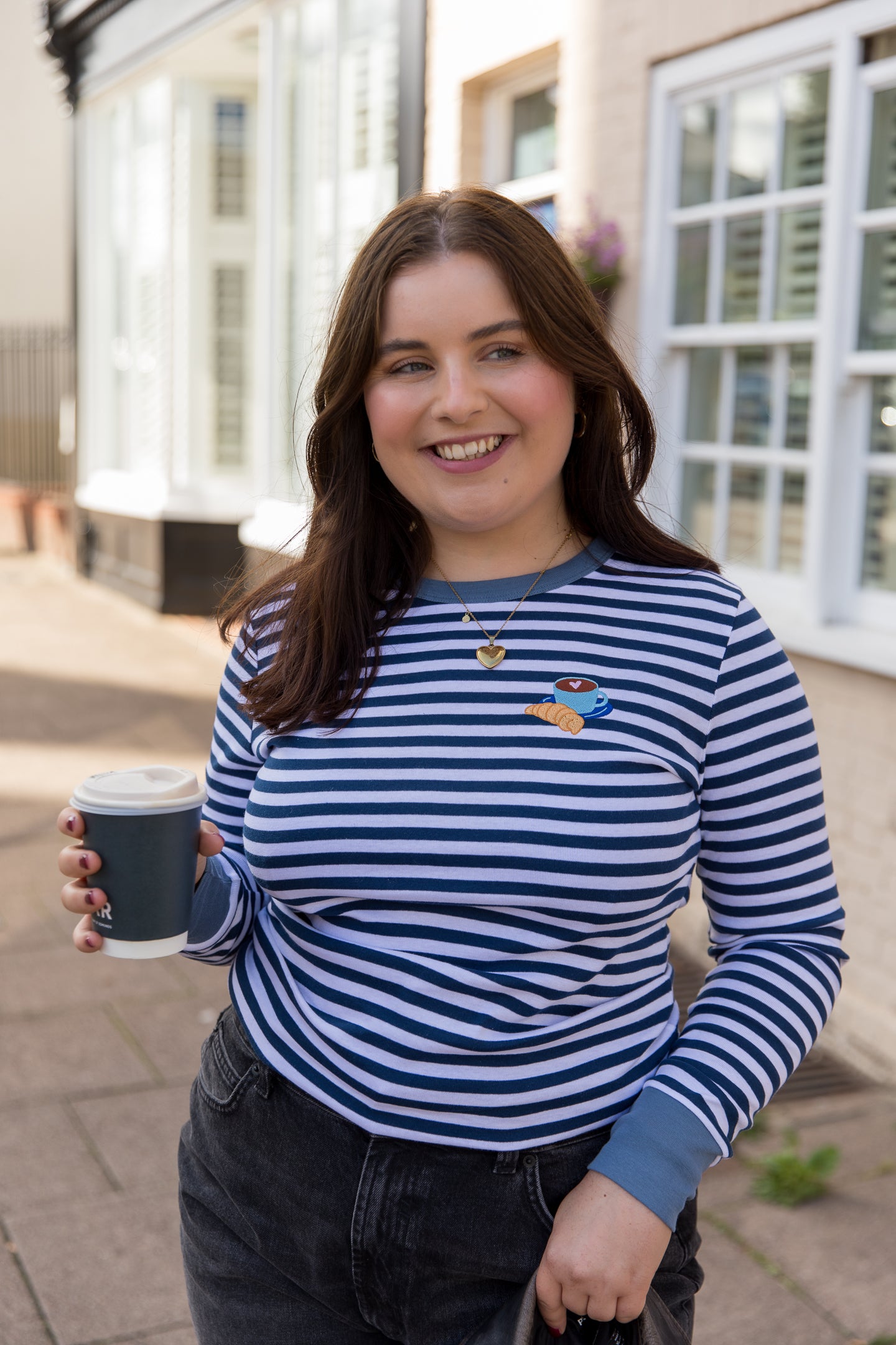 O&F Coffee and Croissant Long Sleeve Breton Tee