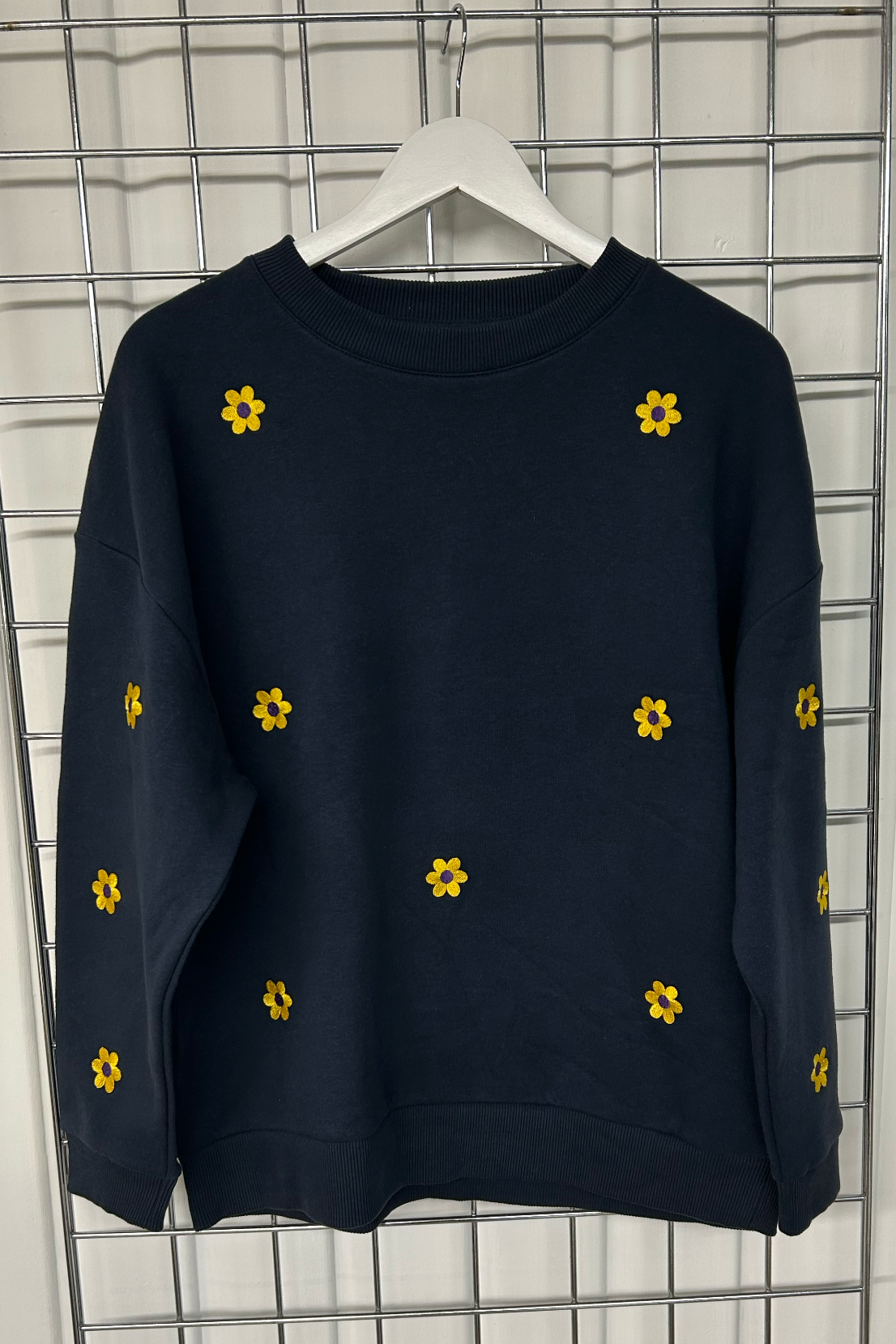 Sample: Flower Embroidered Sweatshirt - Navy - Small