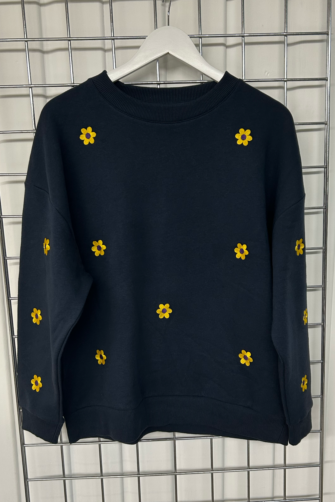 Sample: Flower Embroidered Sweatshirt - Navy - Small