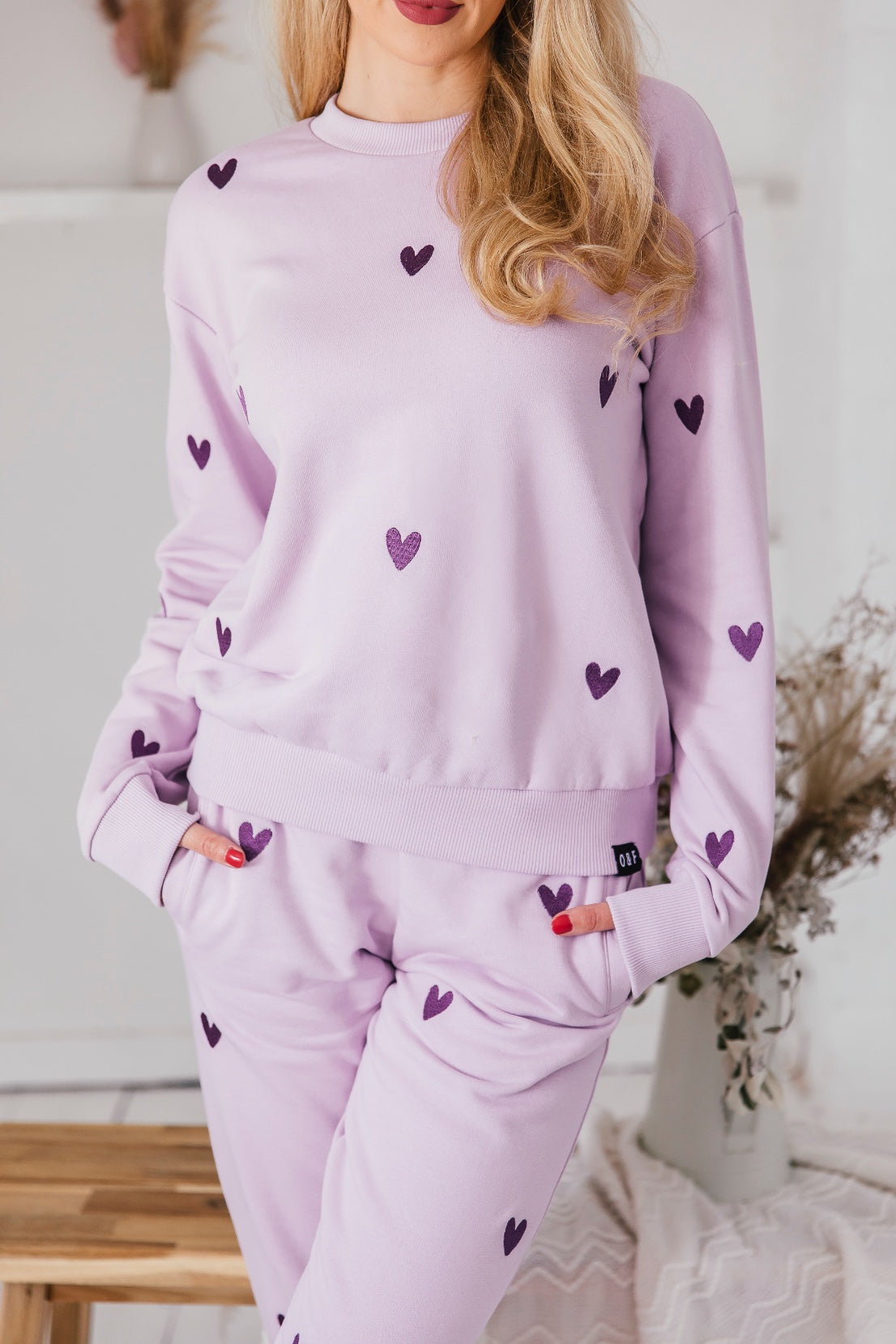 O&F Heart Embroidered Joggers - Lilac