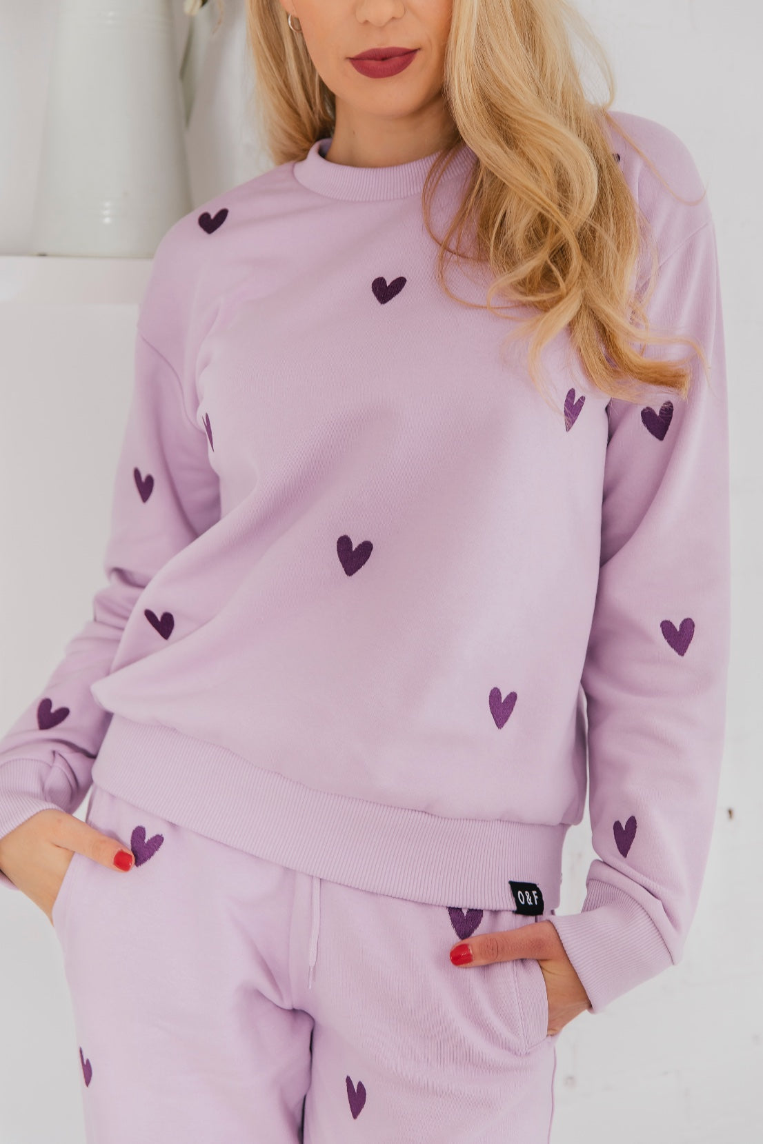 O&F Heart Embroidered Joggers - Lilac