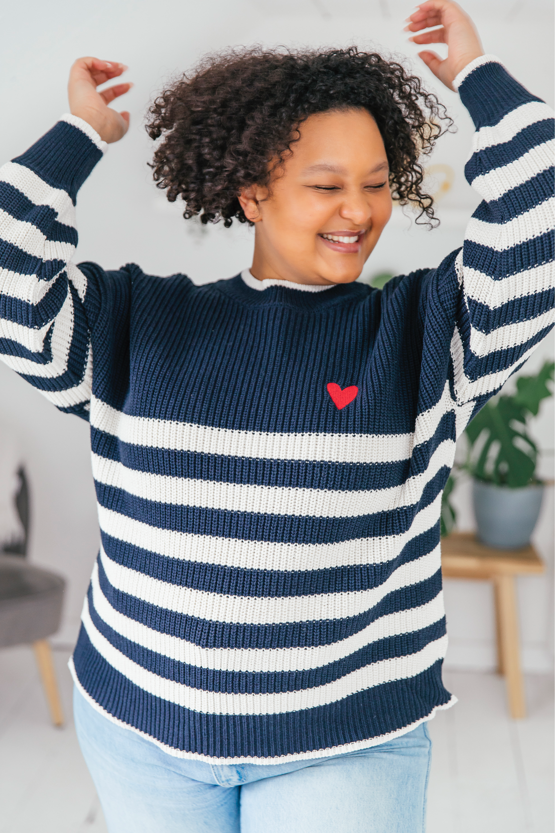 O&F Stripe Jumper with Heart Embroidery