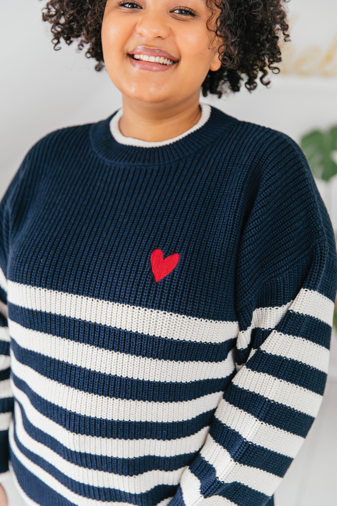 O&F Stripe Jumper with Heart Embroidery