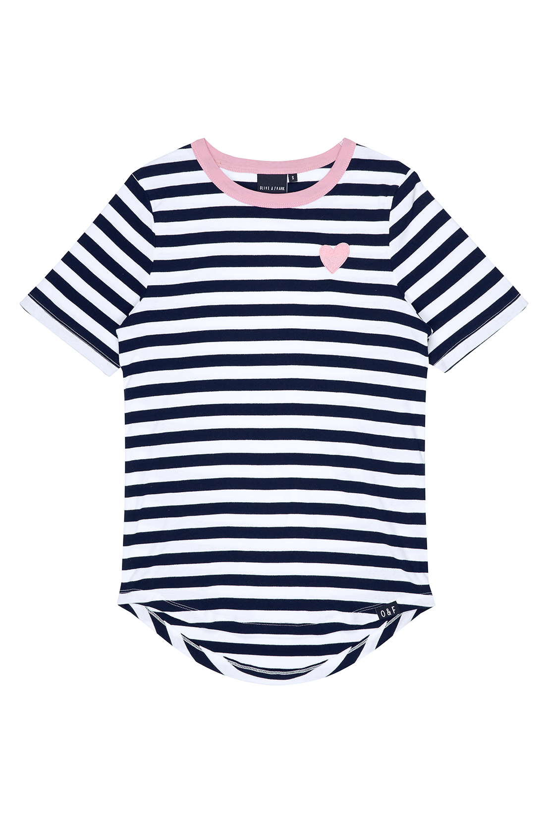 O&F Heart Embroidered Short Sleeve Breton Tee - Navy