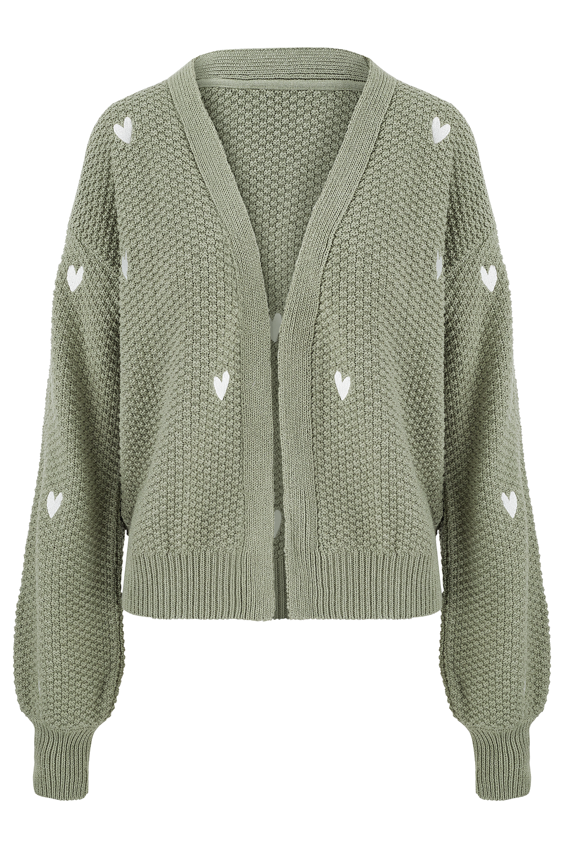 O&F Heart Embroidered Cardigan - Sage